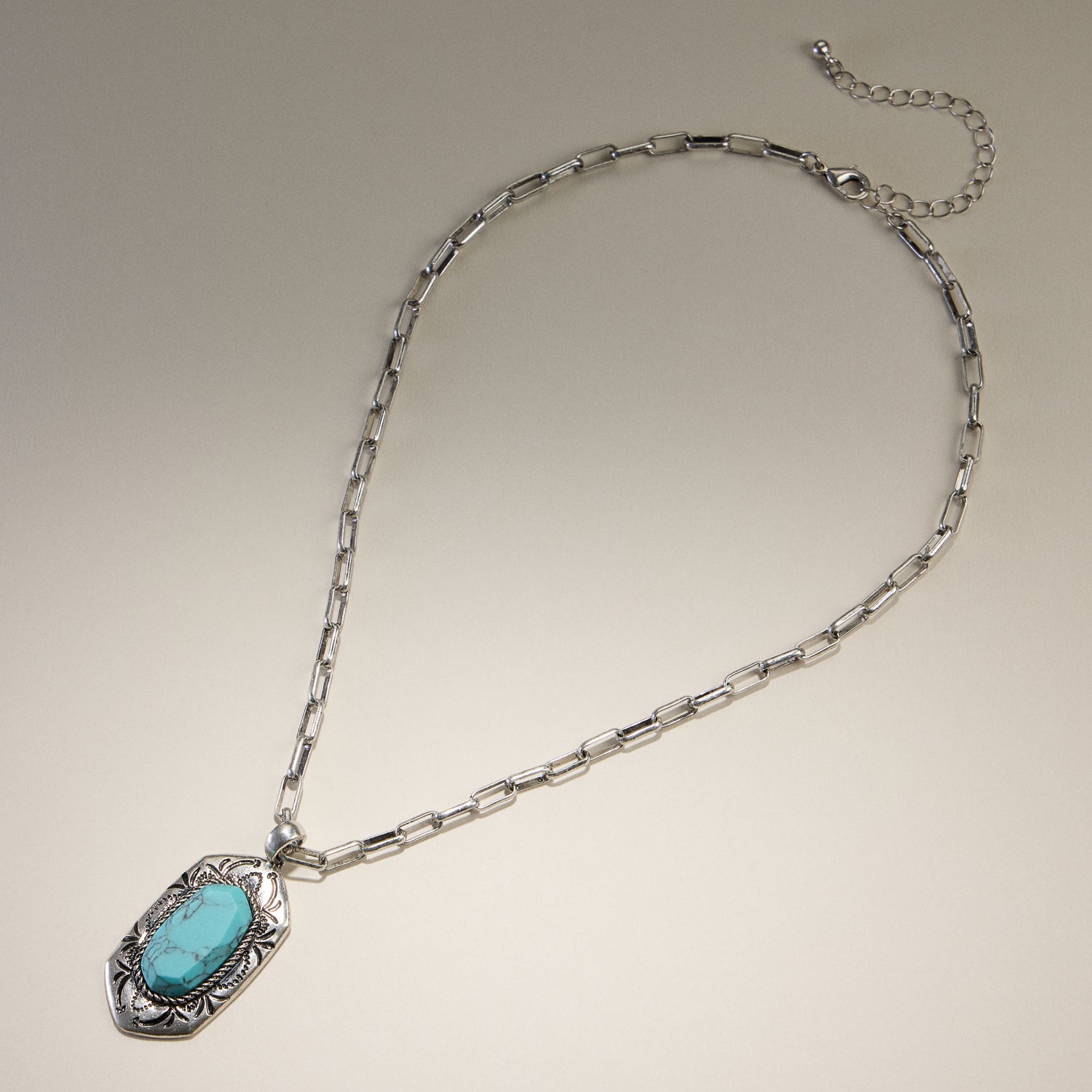 Engraved Turquoise Medallion Necklace
