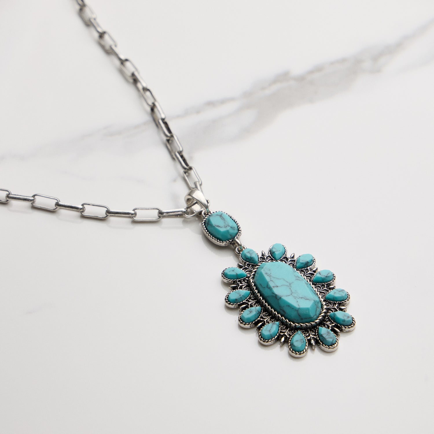 Turquoise Petal Pendant Necklace
