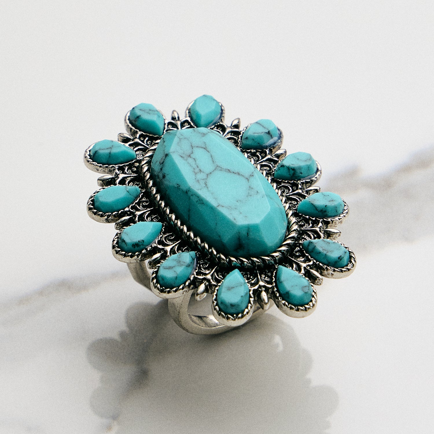 Floral Turquoise Statement Ring