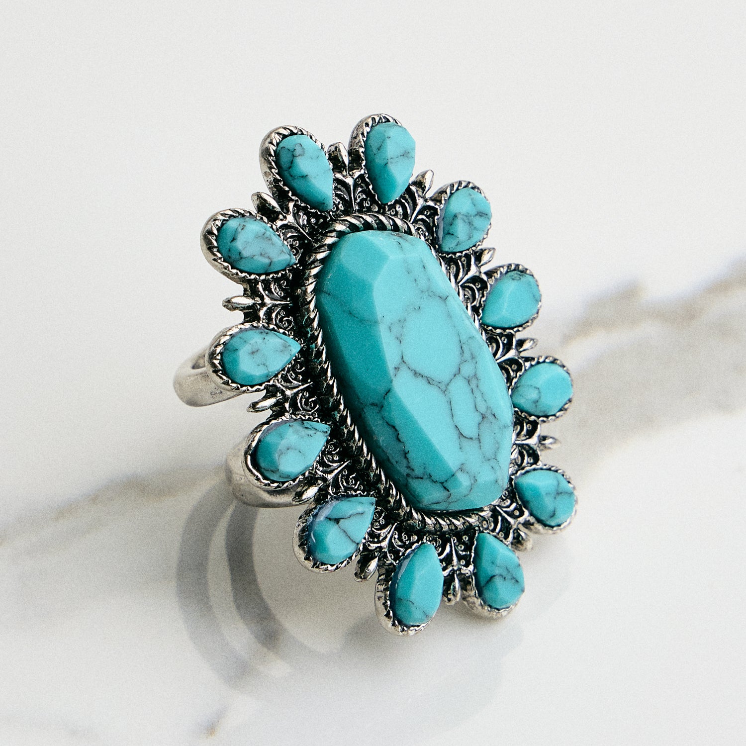 Floral Turquoise Statement Ring