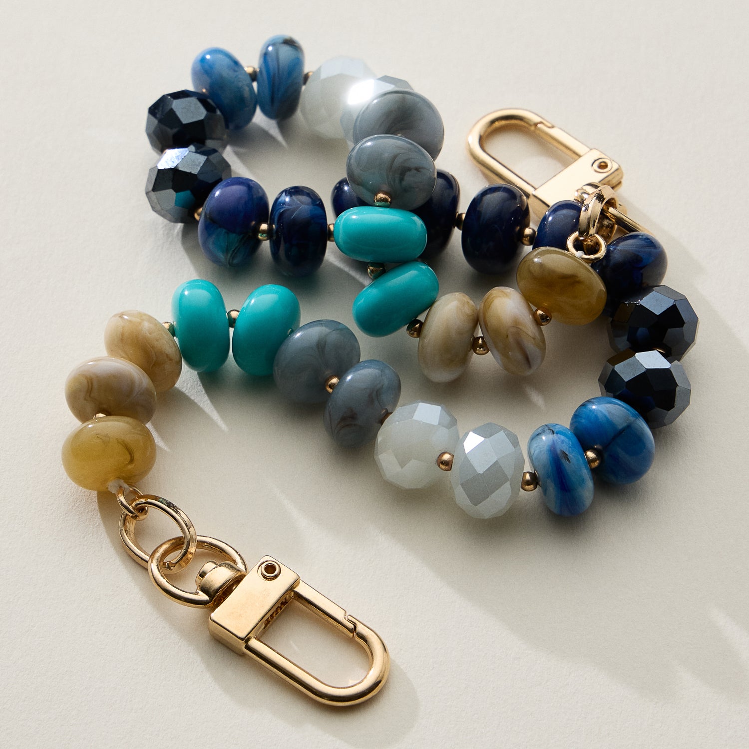 Mixed Bead Bag Keychain with Gold Clasps