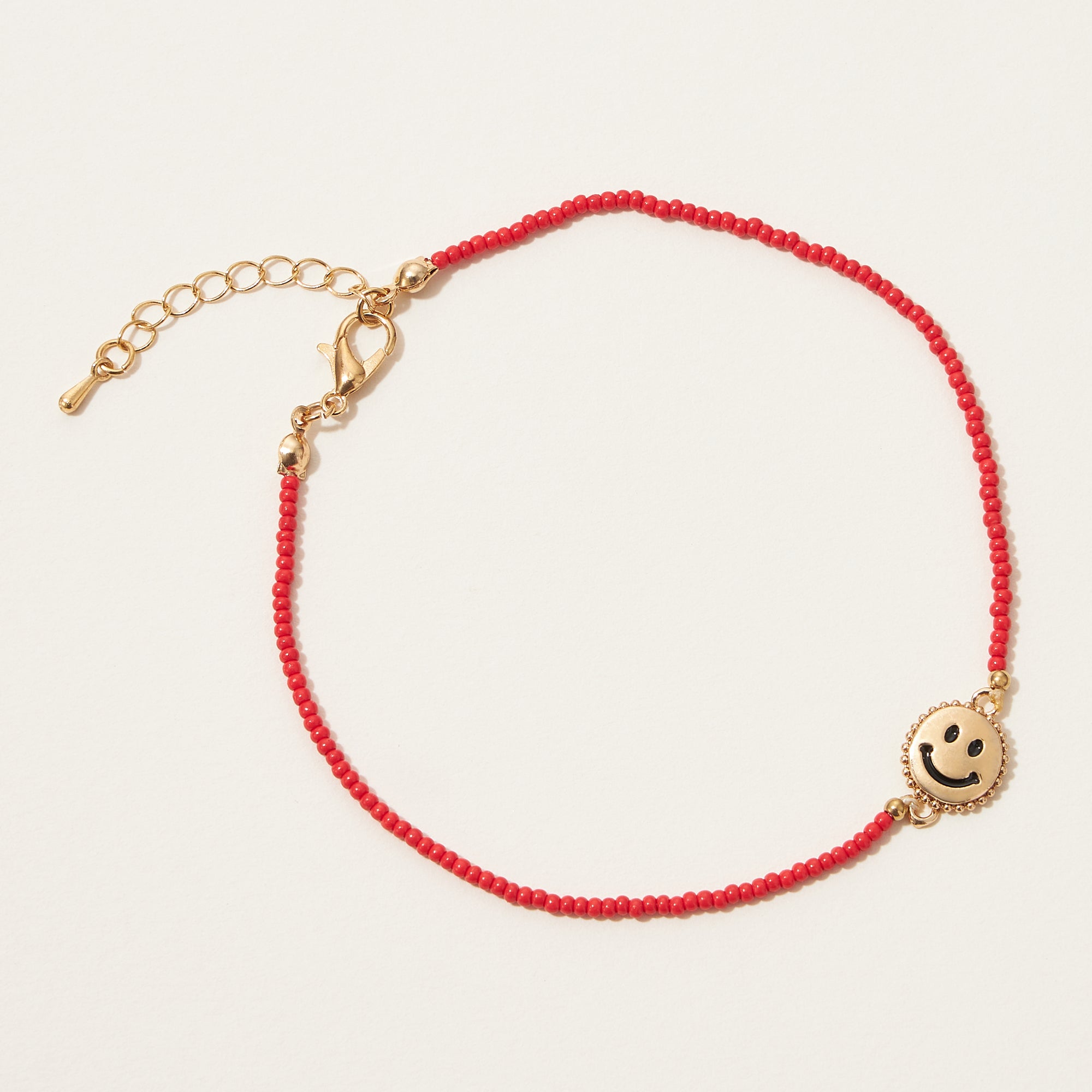 Smiley Pendant Beaded Anklet