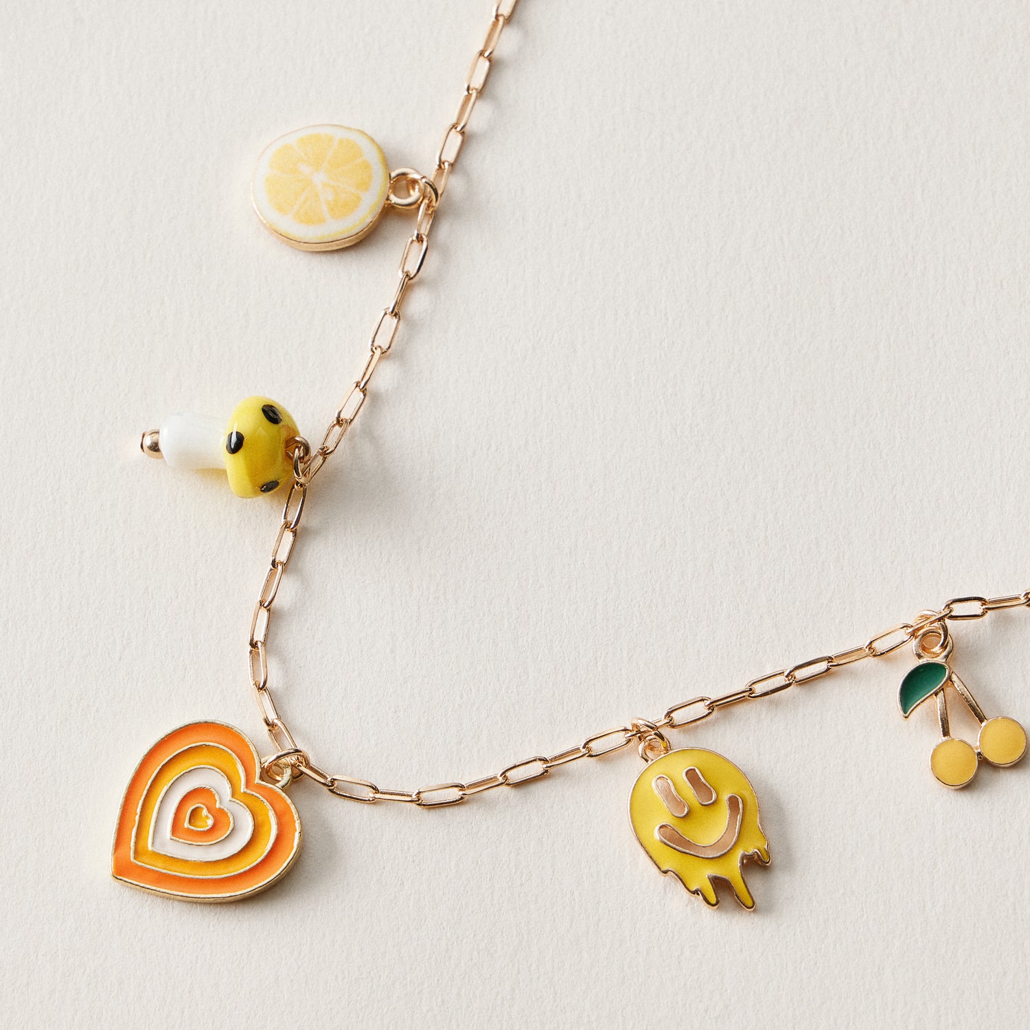 Gold Charm Link Anklet | Retro Fruit & Heart Charms