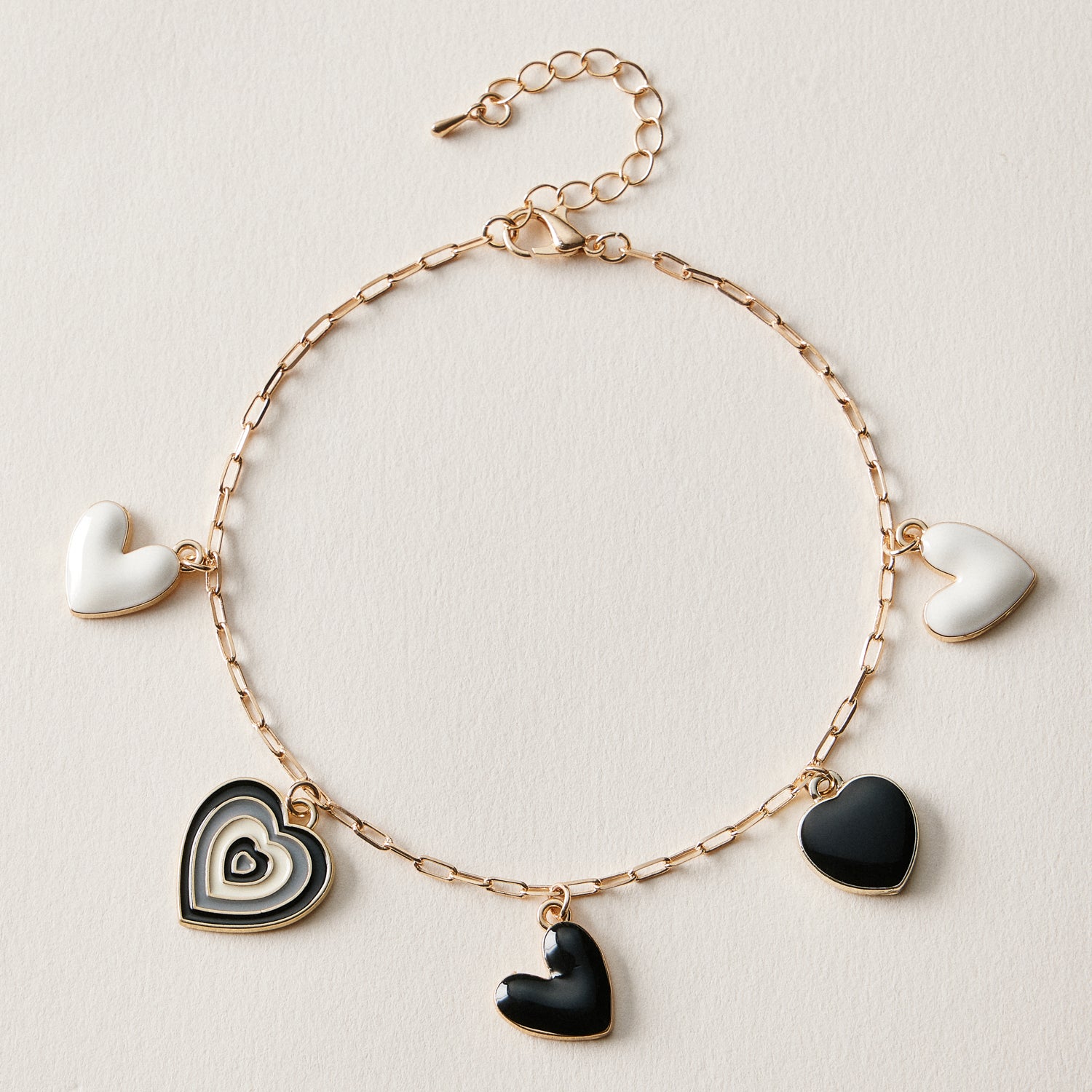 Black Heart Charm Anklet | Retro Layered Heart Chain