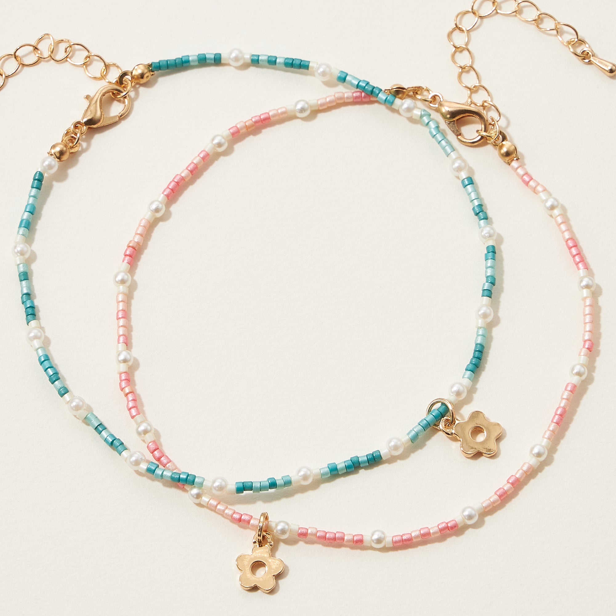 Seed Bead Flower Charm Anklet