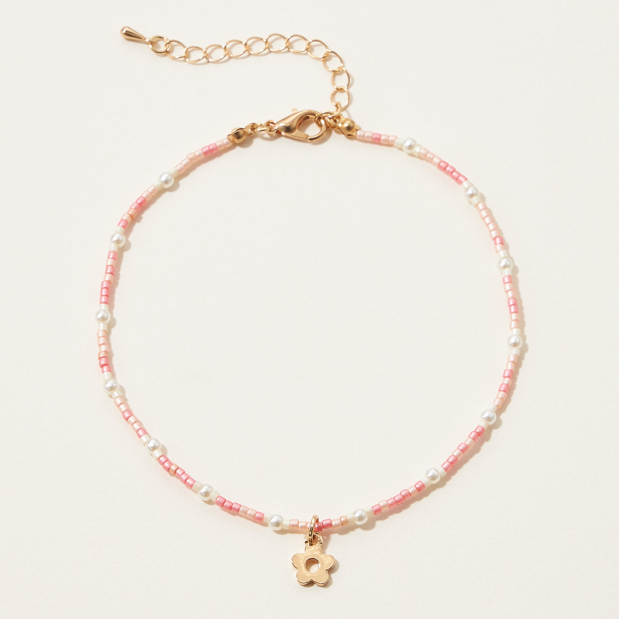 Seed Bead Flower Charm Anklet
