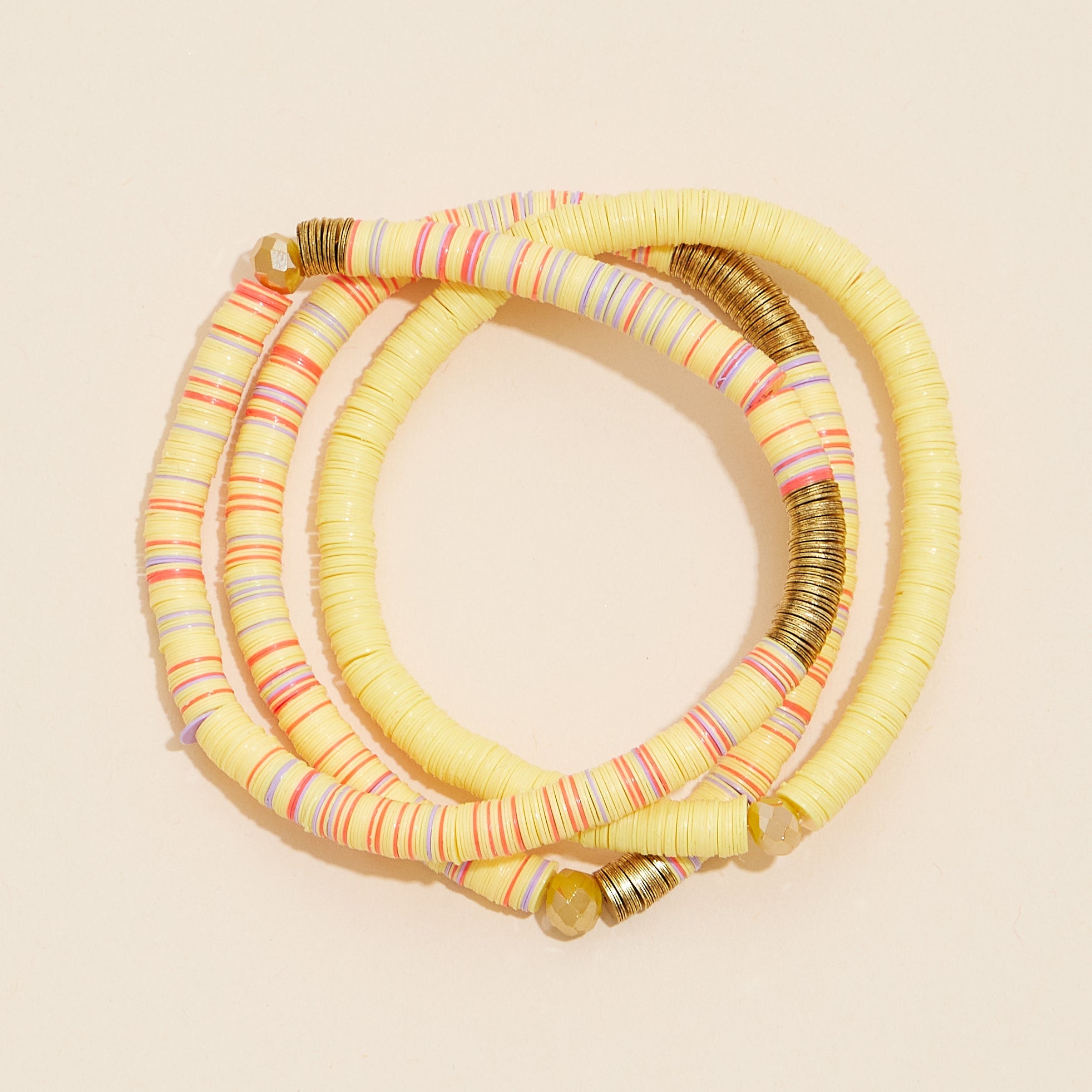 Layered Beaded Bracelet Set with Rubber Discs - Frem