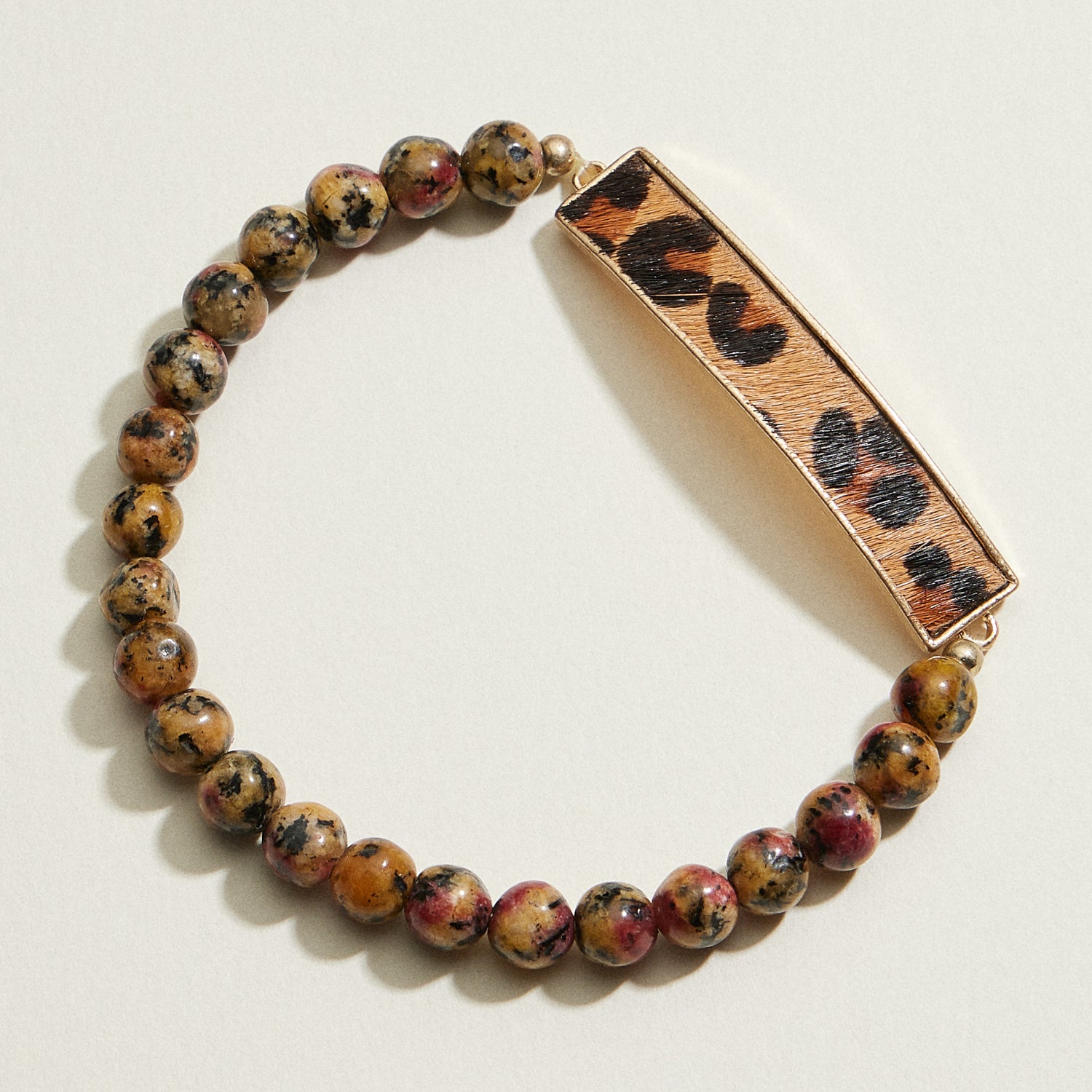 Stone Beaded Leopard Bar Stretch Bracelet | Beaded Jewelry