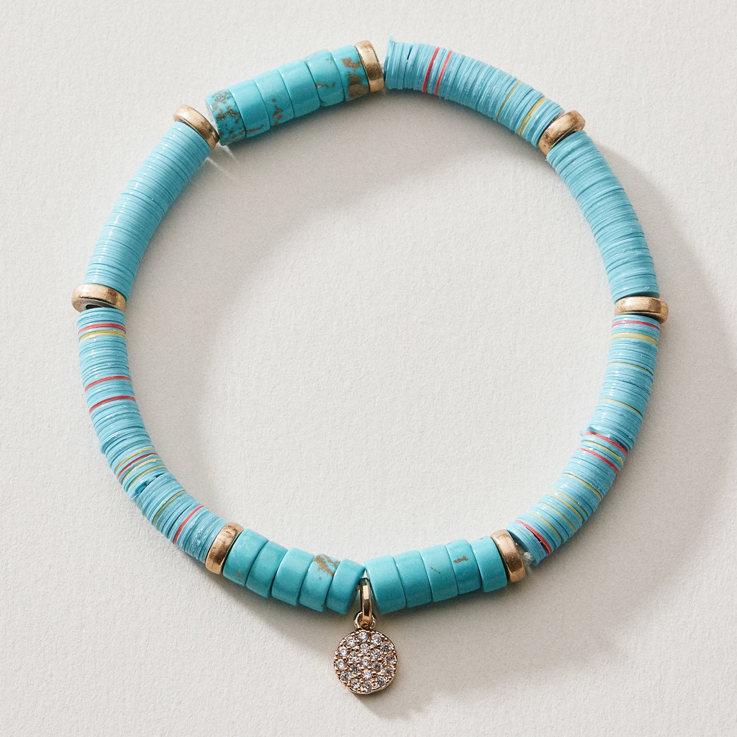 Heishi Bead Stretch Bracelet — Charm Accent