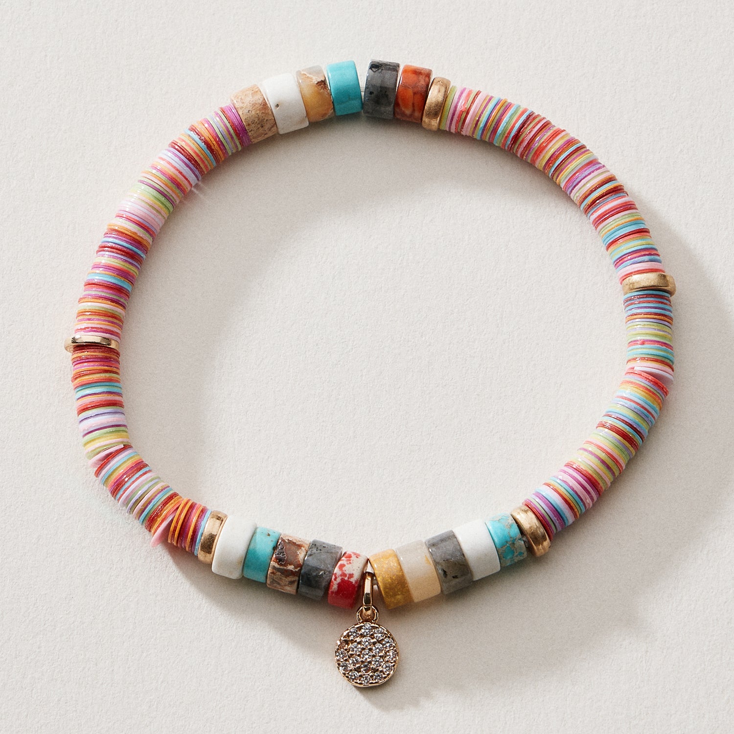 Heishi Bead Stretch Bracelet — Charm Accent