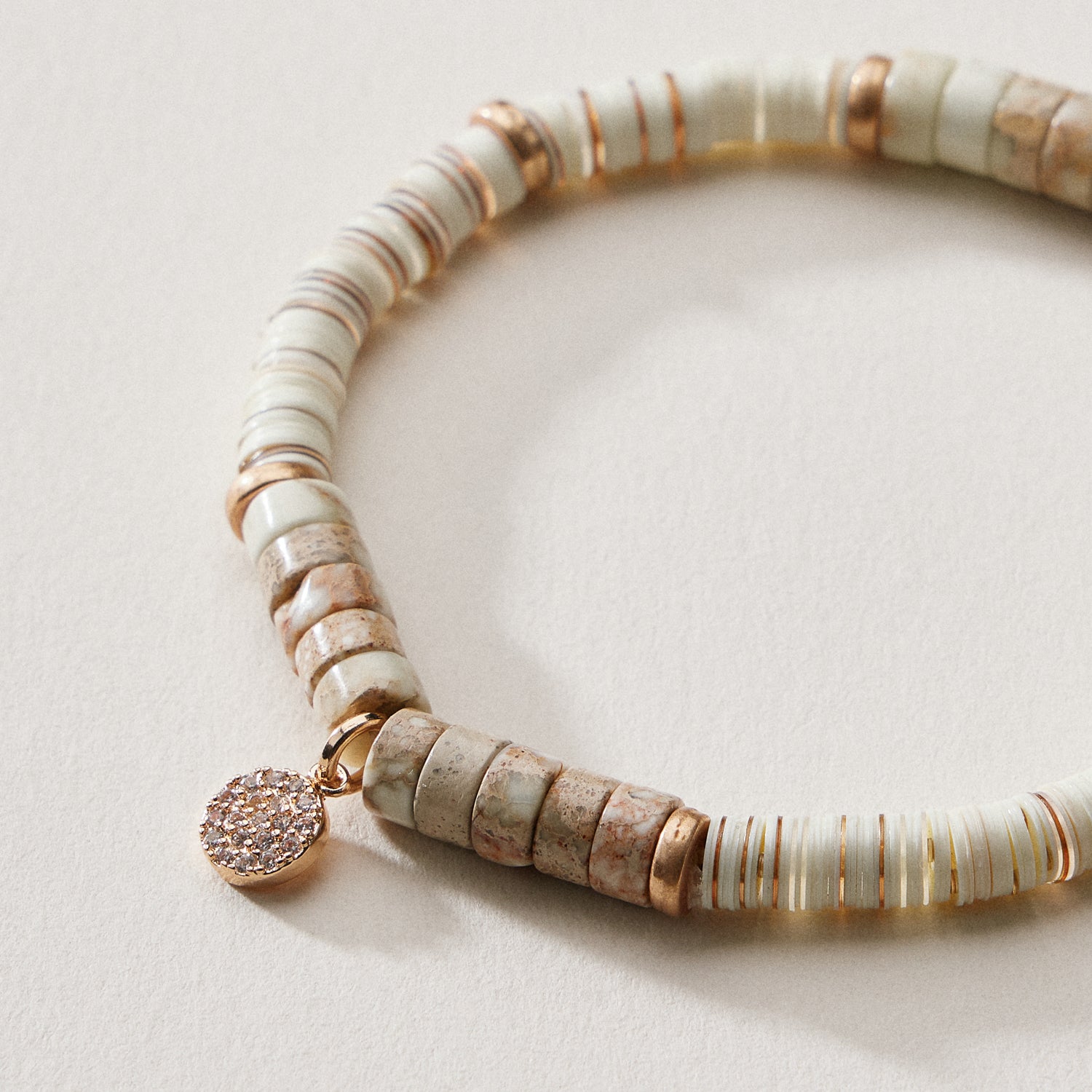 Heishi Bead Stretch Bracelet — Charm Accent