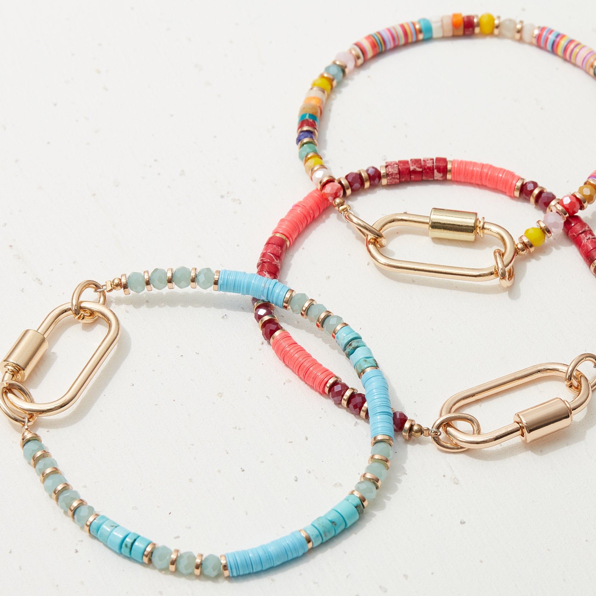 Glass and Pipe Stone Carabiner Bracelet