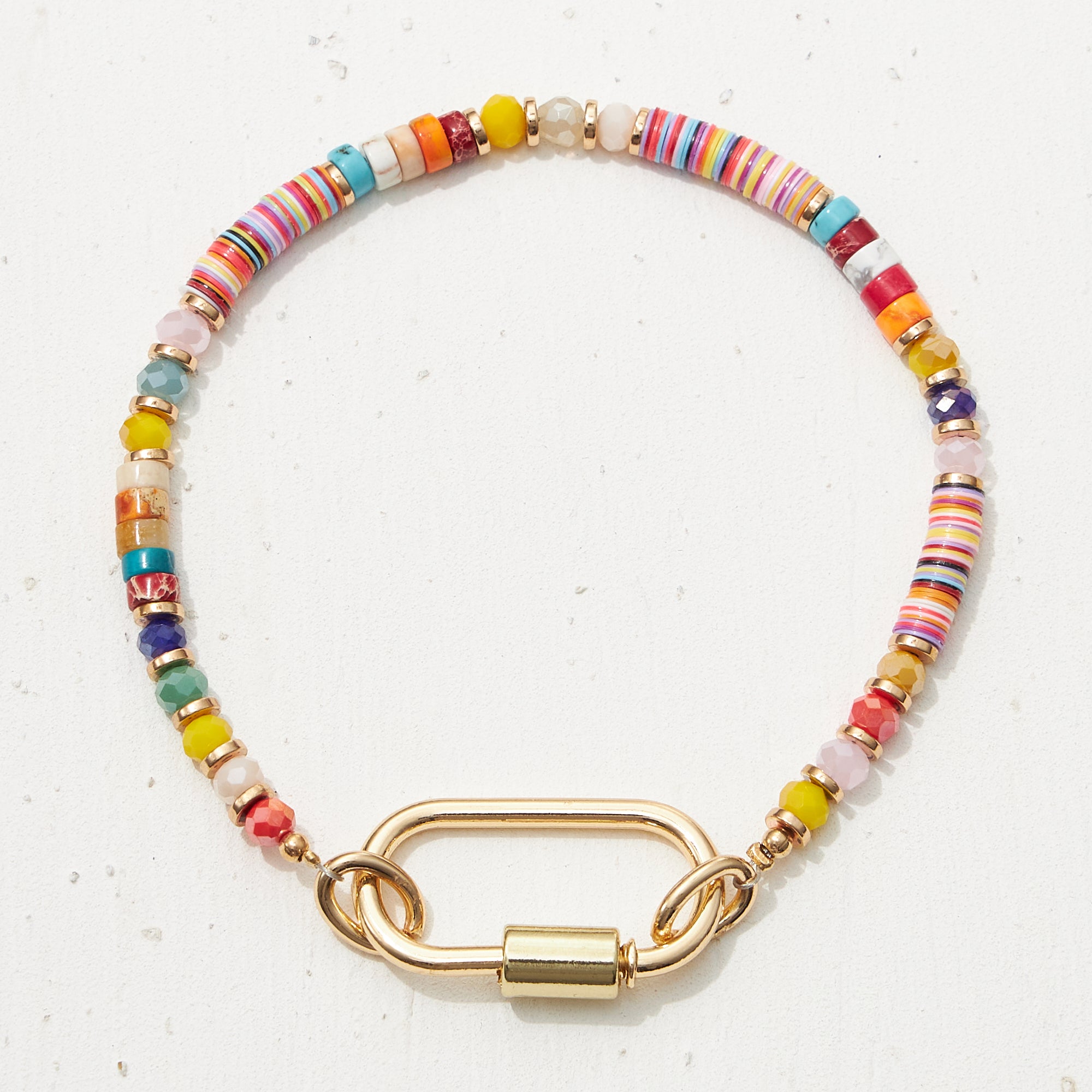 Glass and Pipe Stone Carabiner Bracelet