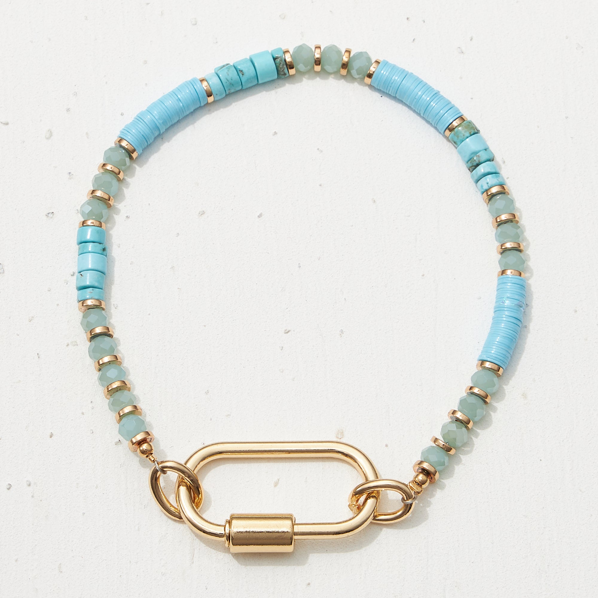 Glass and Pipe Stone Carabiner Bracelet