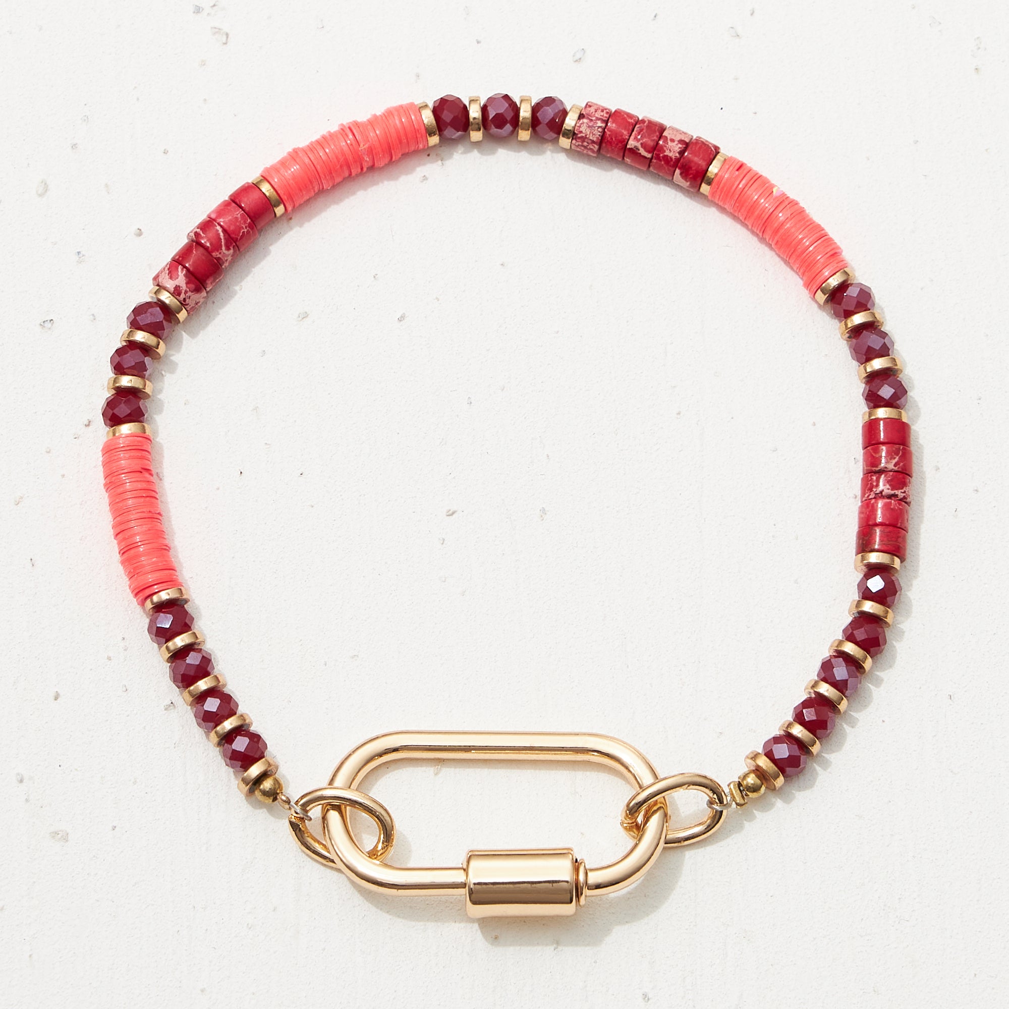 Glass and Pipe Stone Carabiner Bracelet