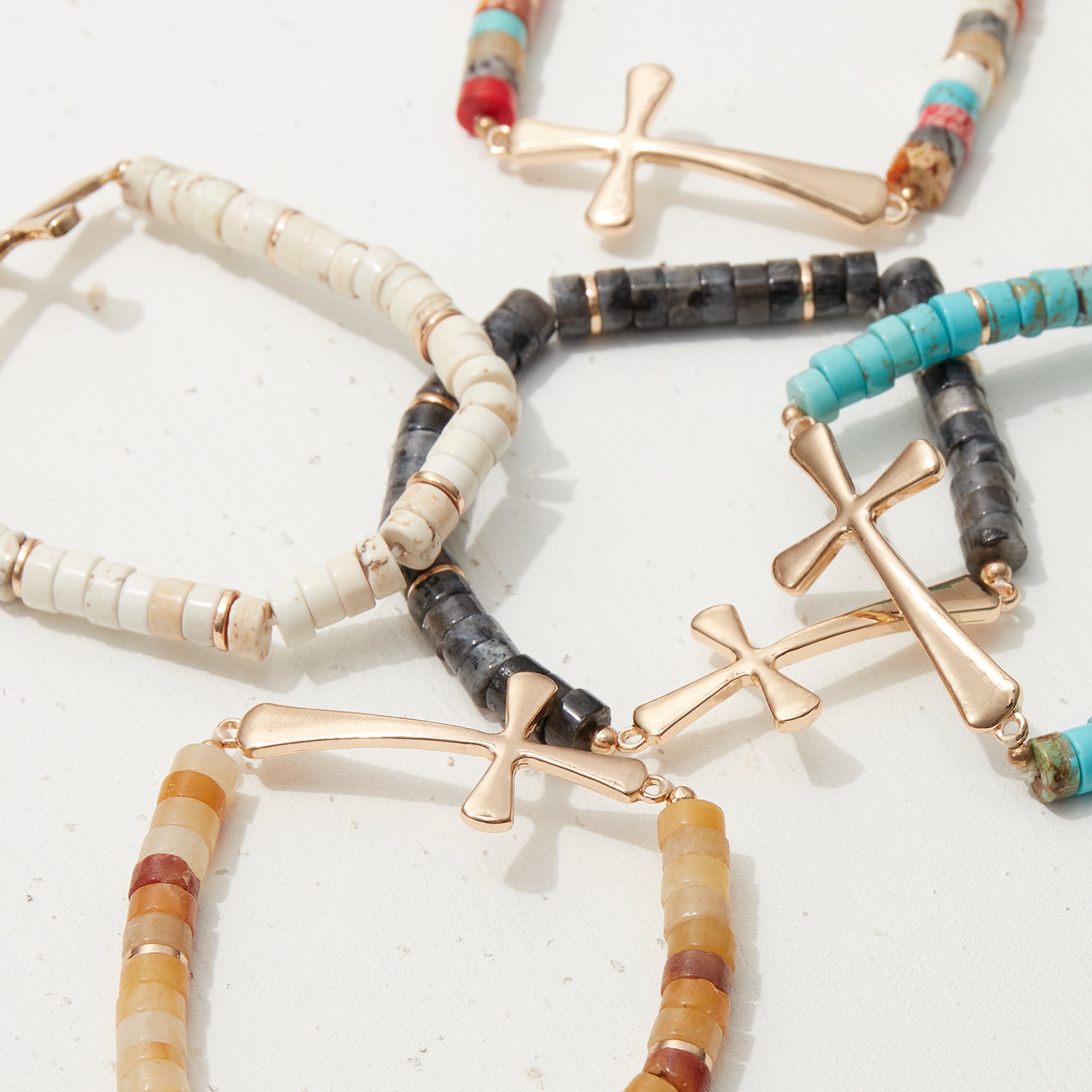 Pipe Stone Beaded Metal Cross Bracelet