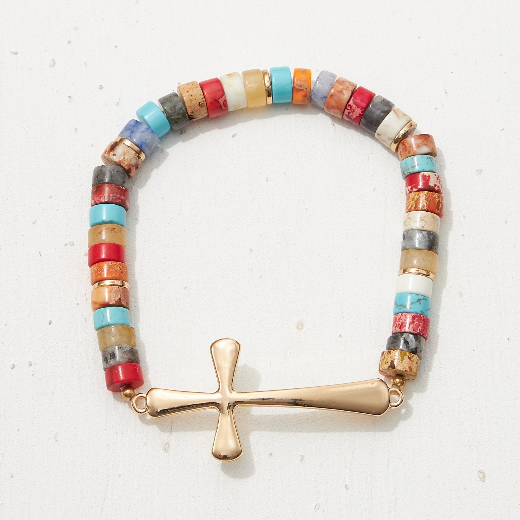 Pipe Stone Beaded Metal Cross Bracelet