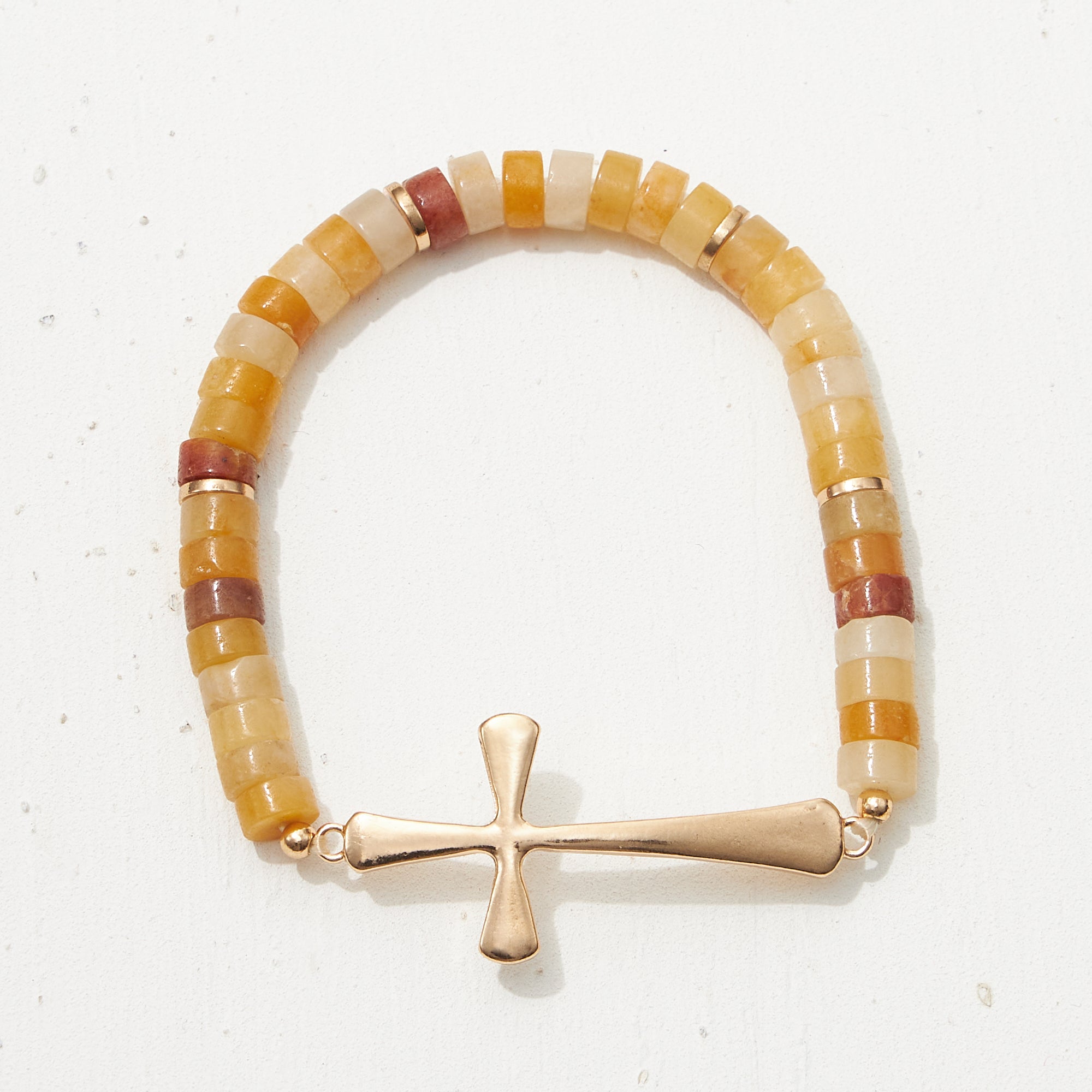 Pipe Stone Beaded Metal Cross Bracelet