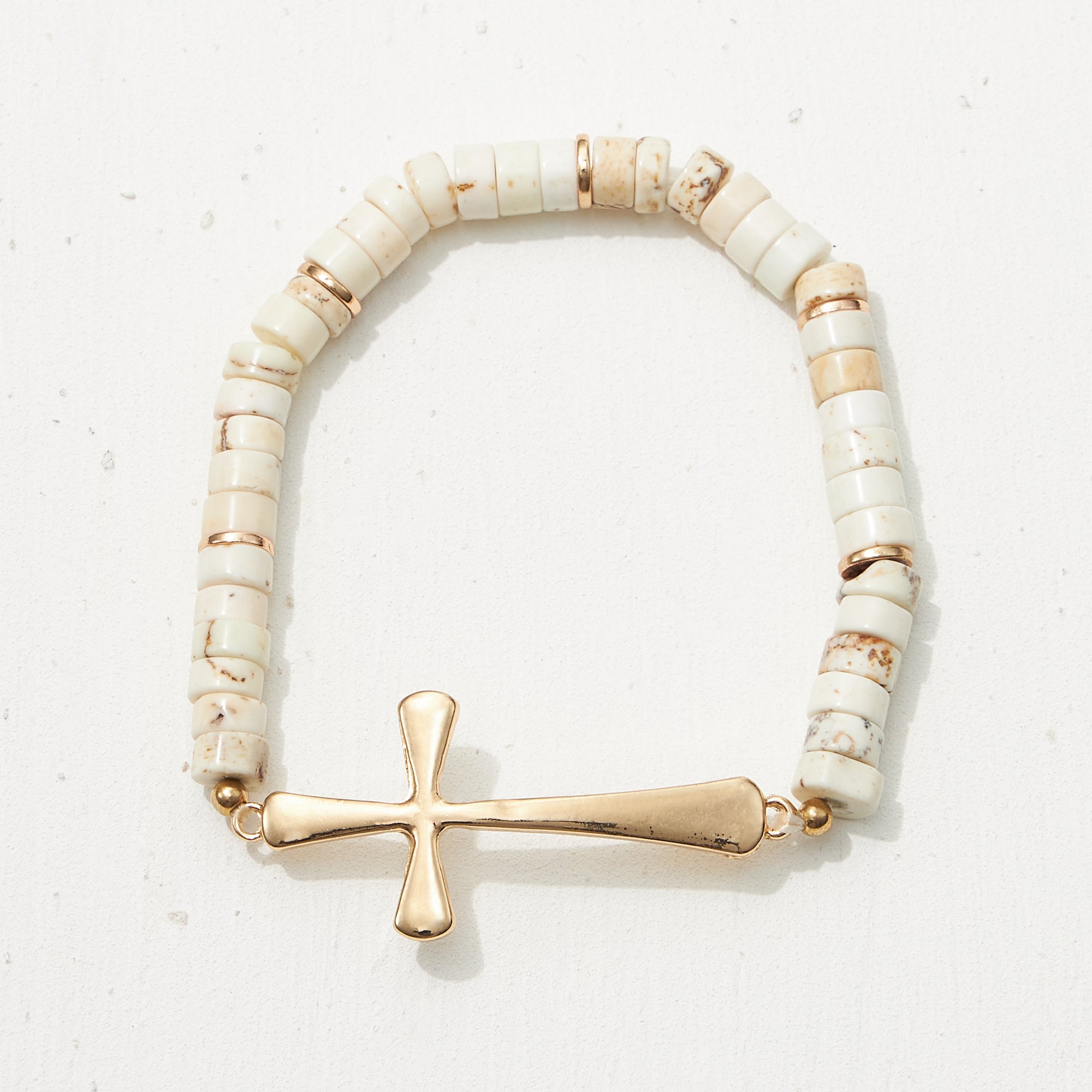 Pipe Stone Beaded Metal Cross Bracelet
