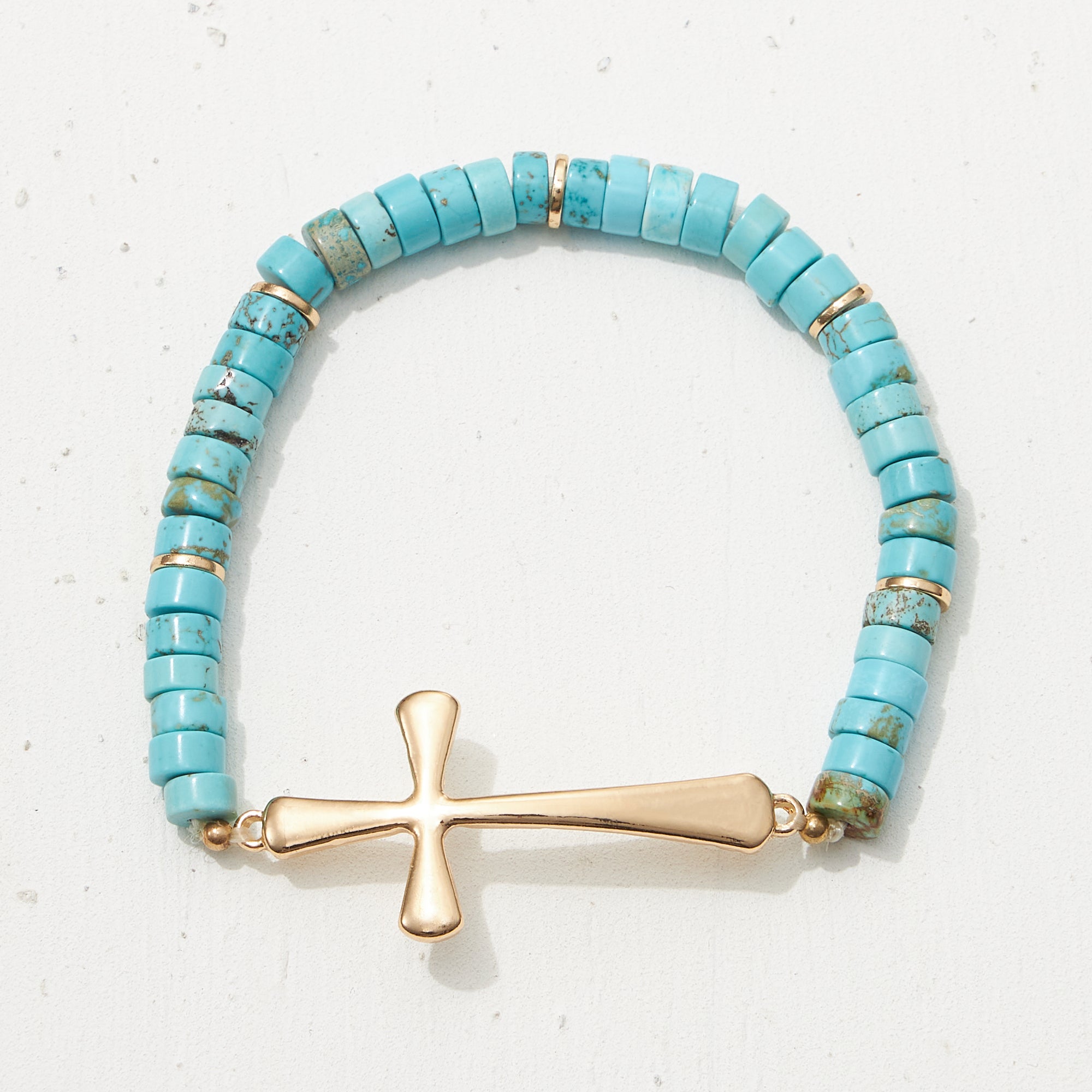 Pipe Stone Beaded Metal Cross Bracelet