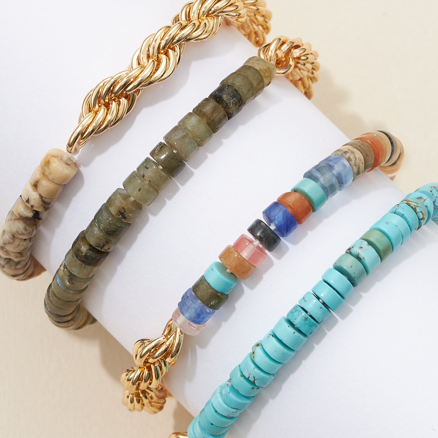 Pipe Natural Stone Beaded Metal Chain Bracelet