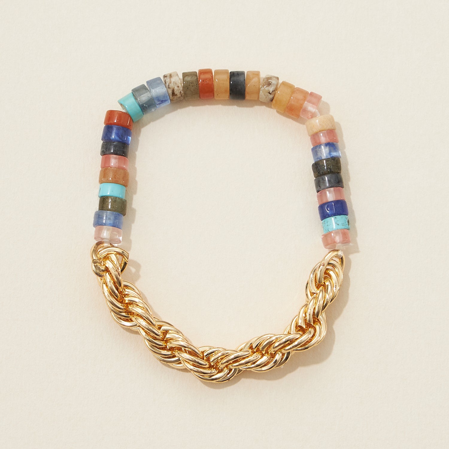 Pipe Natural Stone Beaded Metal Chain Bracelet