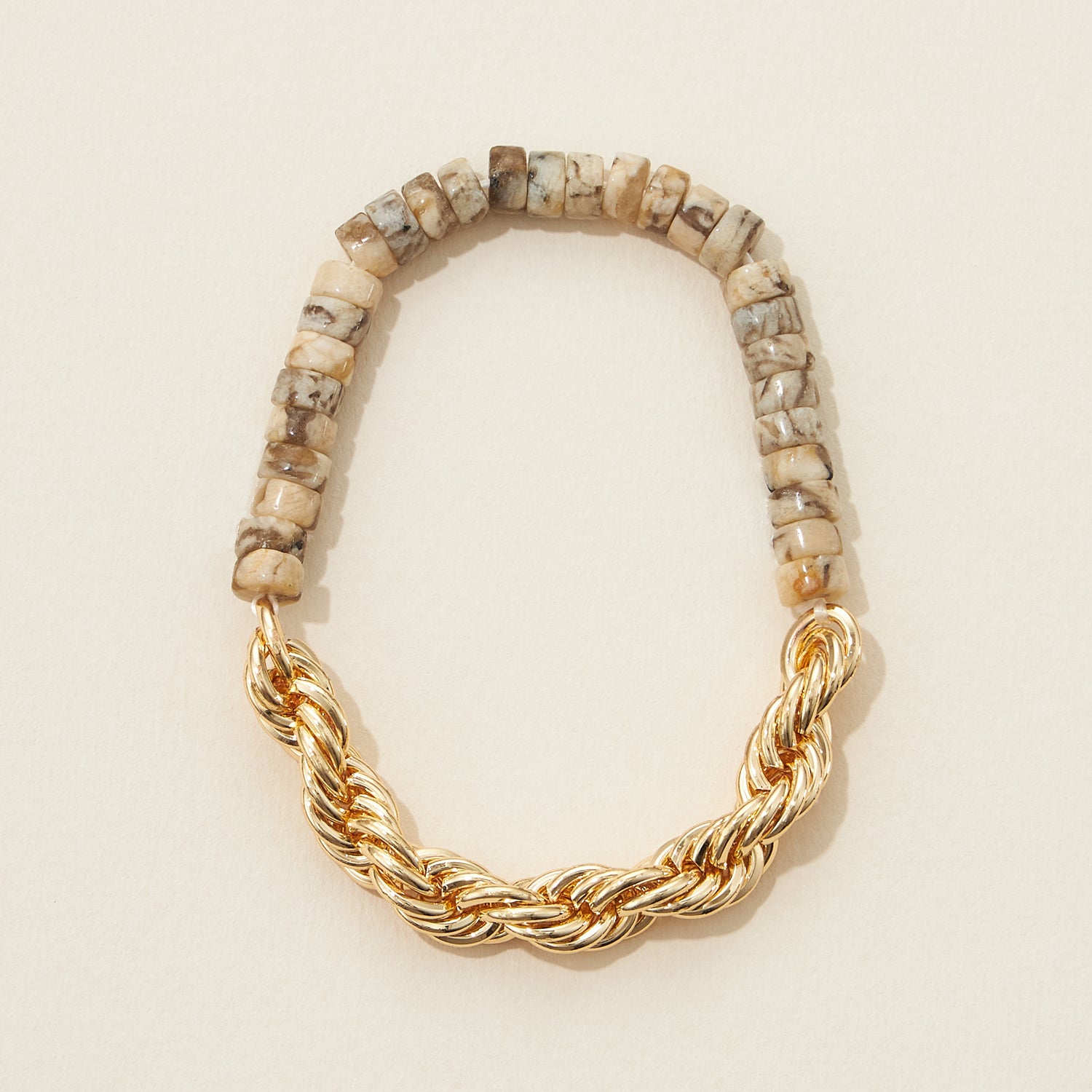 Pipe Natural Stone Beaded Metal Chain Bracelet