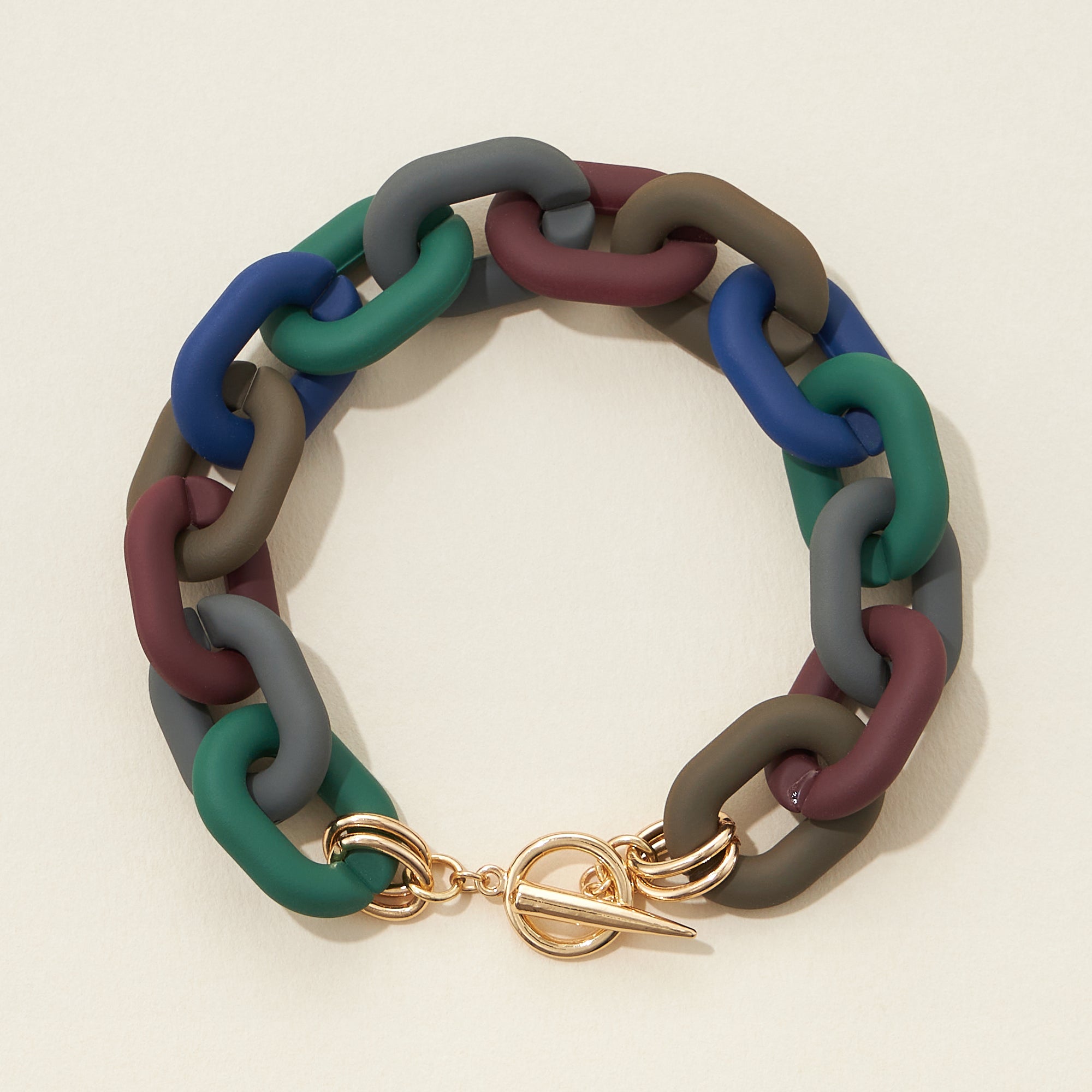 Chunky Colorful Chain Link Bracelet with Gold Clasp