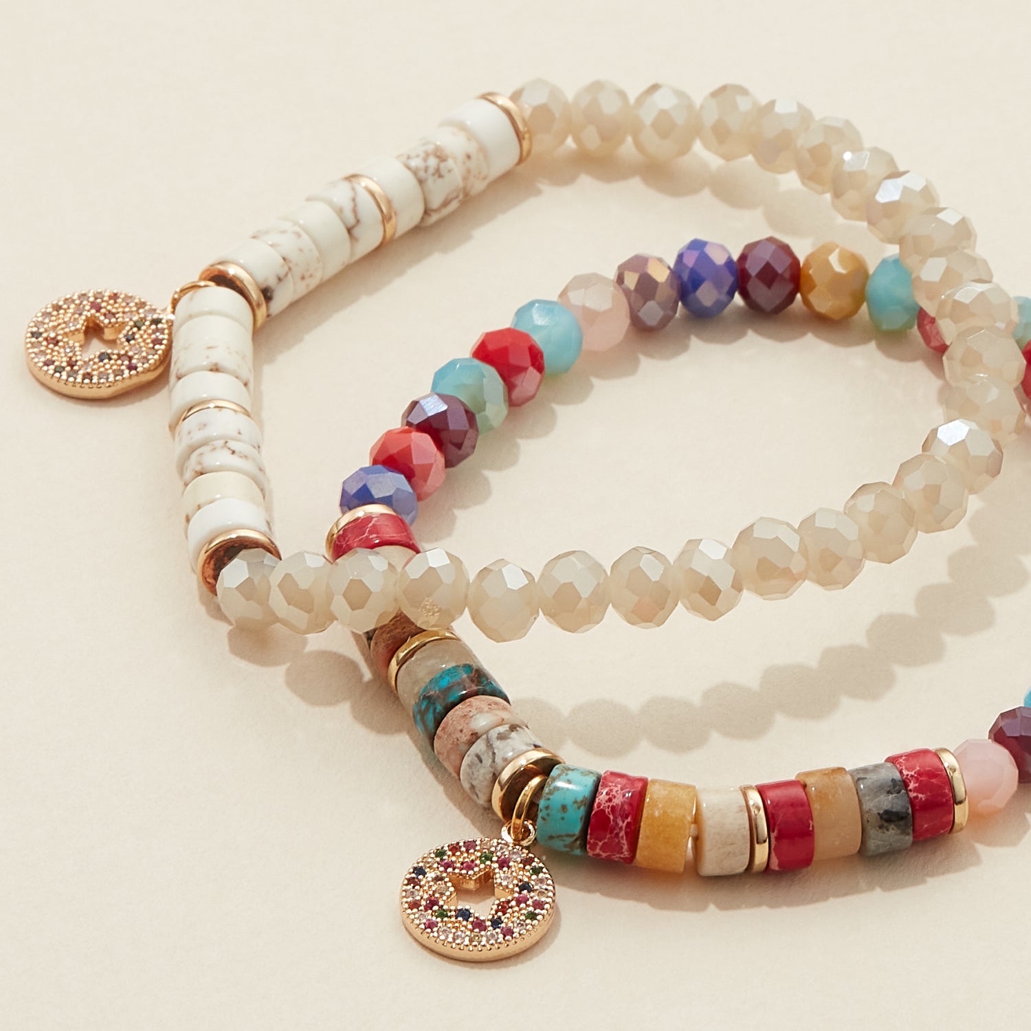 Natural Pipe Stone and Glass Beaded Star Bracelet