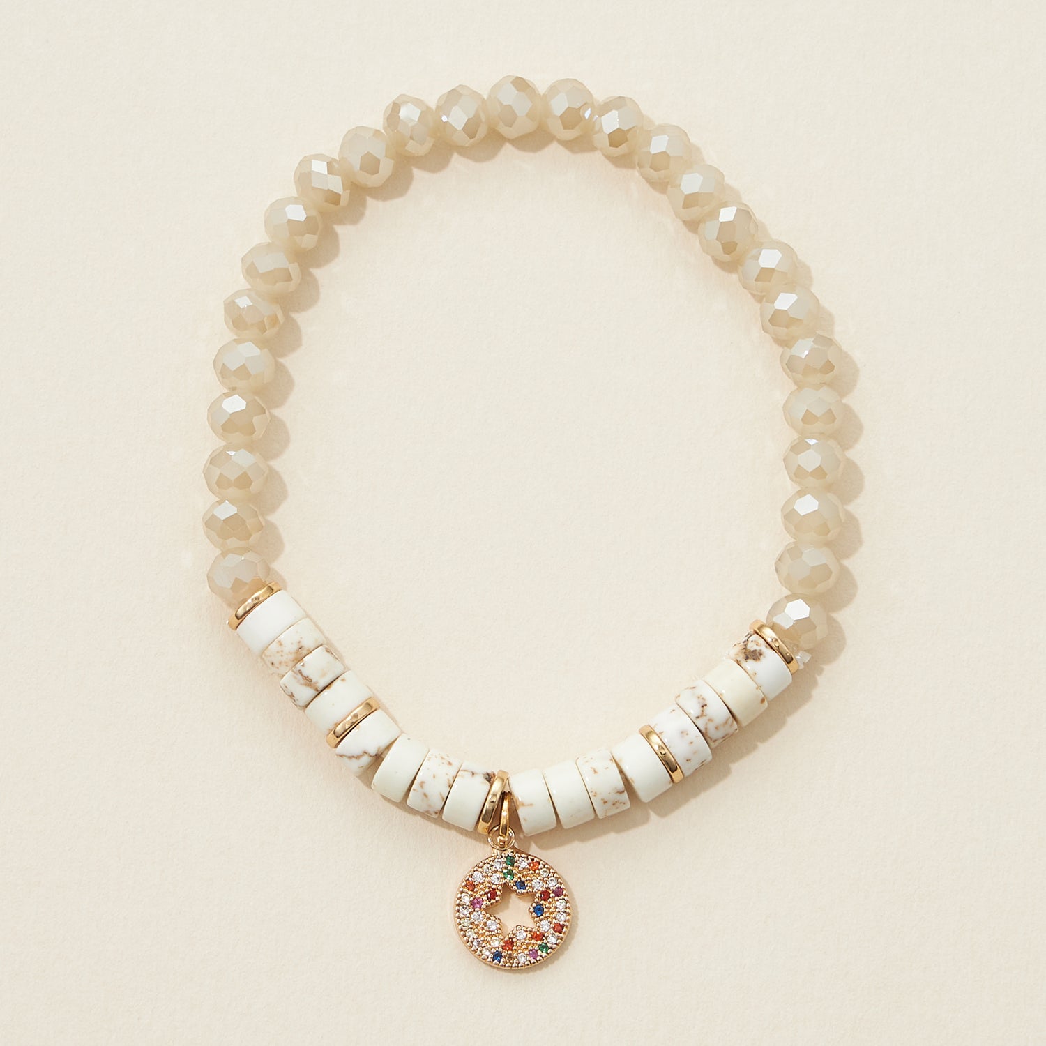 Natural Pipe Stone and Glass Beaded Star Bracelet