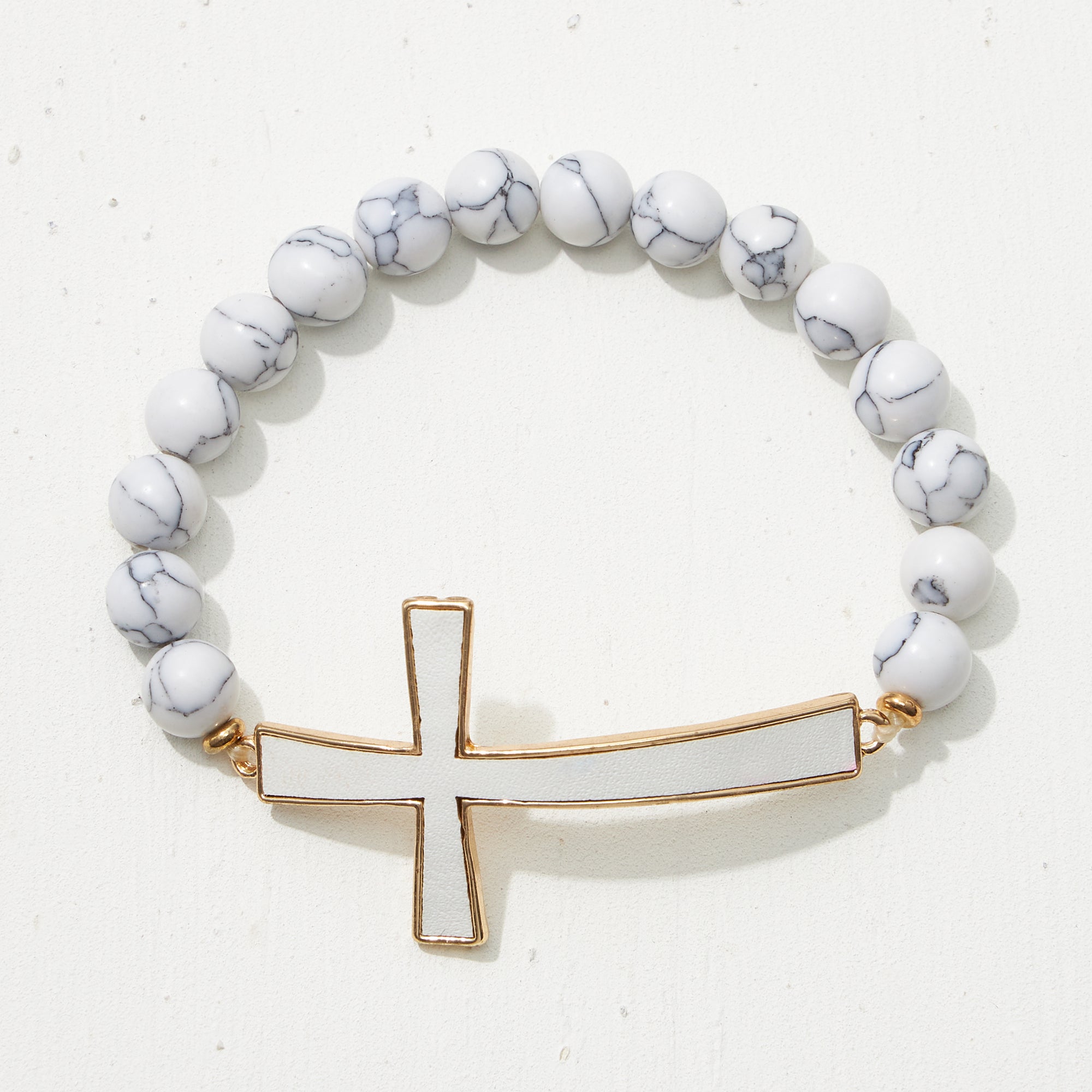 Leather Cross Pendant Natural Stone Bracelet