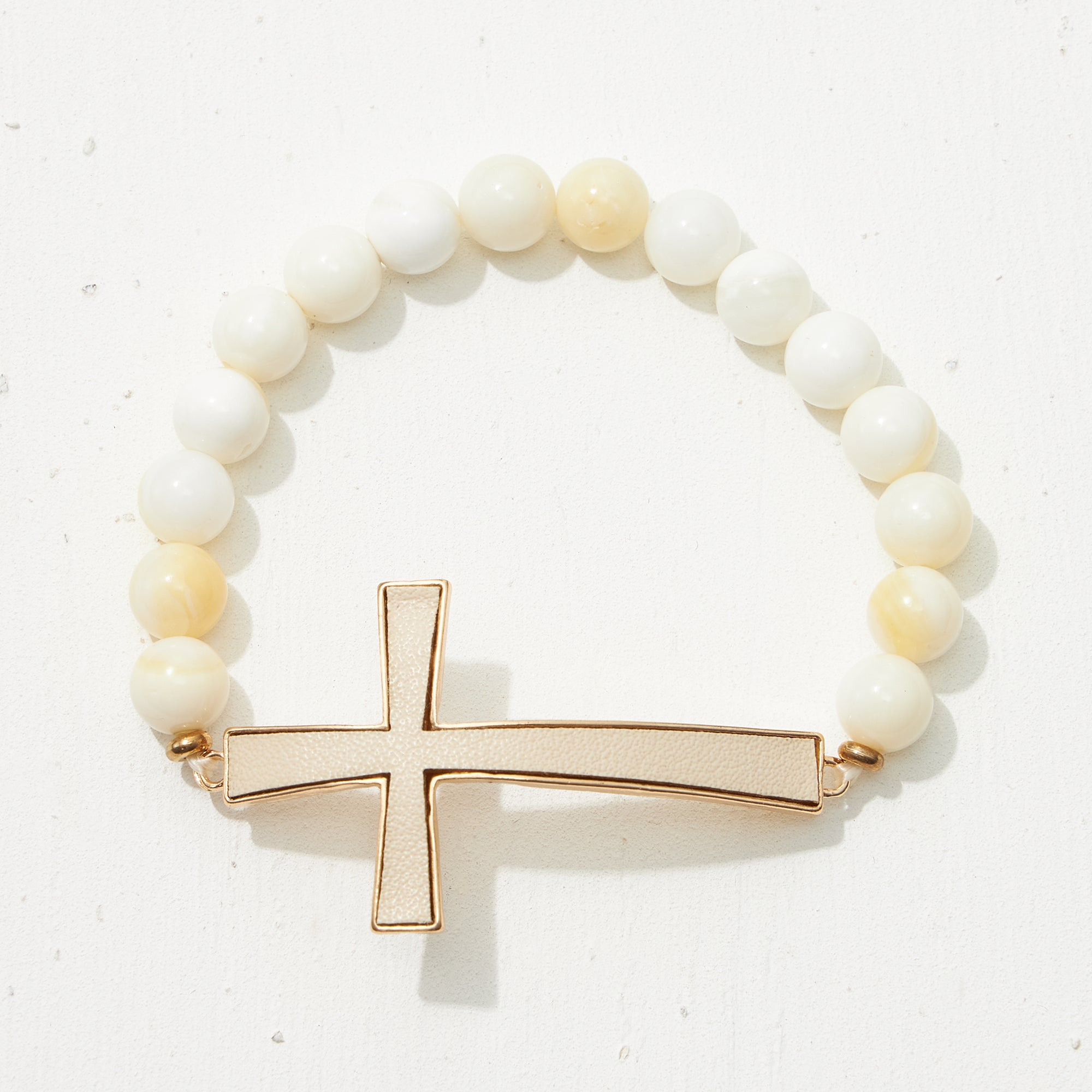 Leather Cross Pendant Natural Stone Bracelet