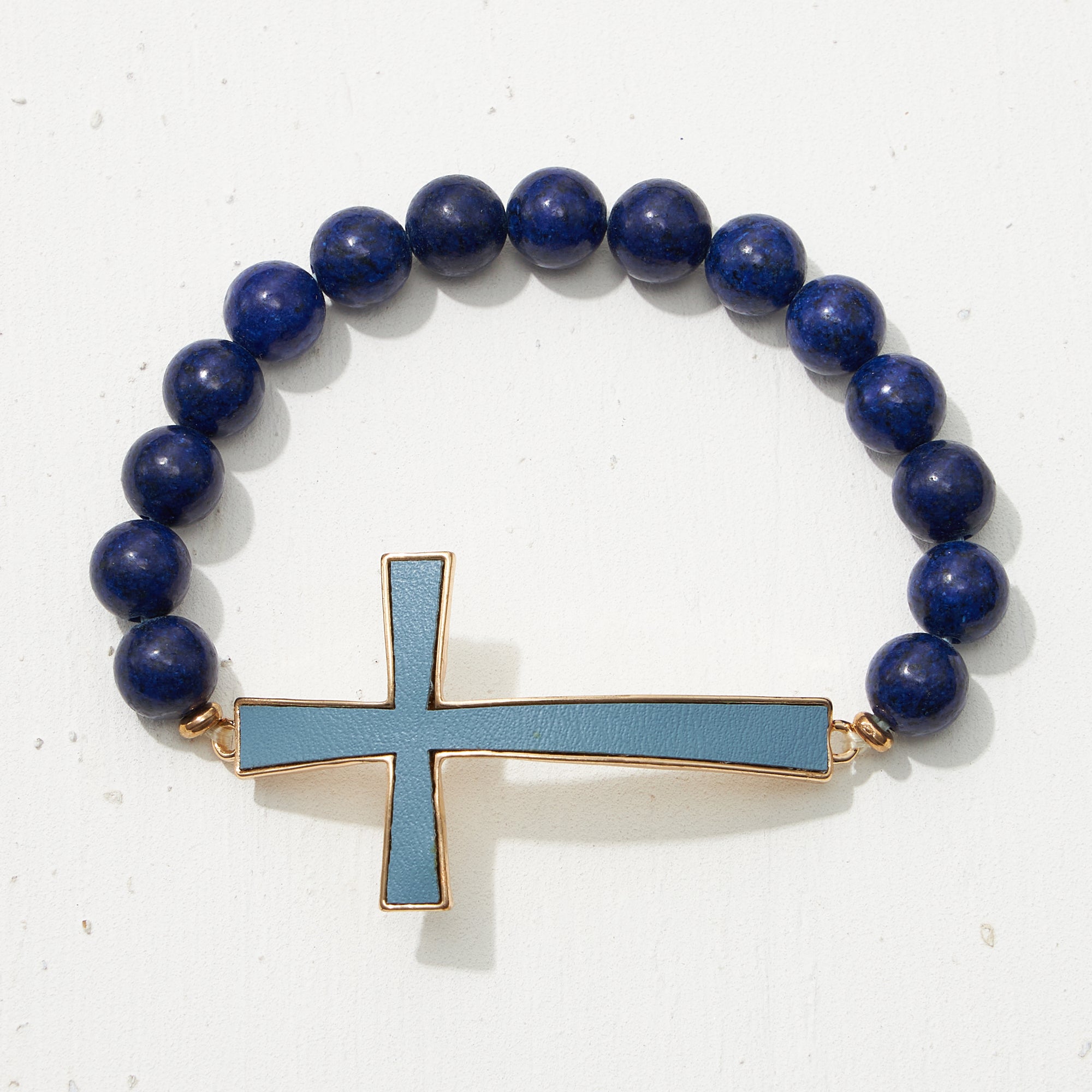 Leather Cross Pendant Natural Stone Bracelet