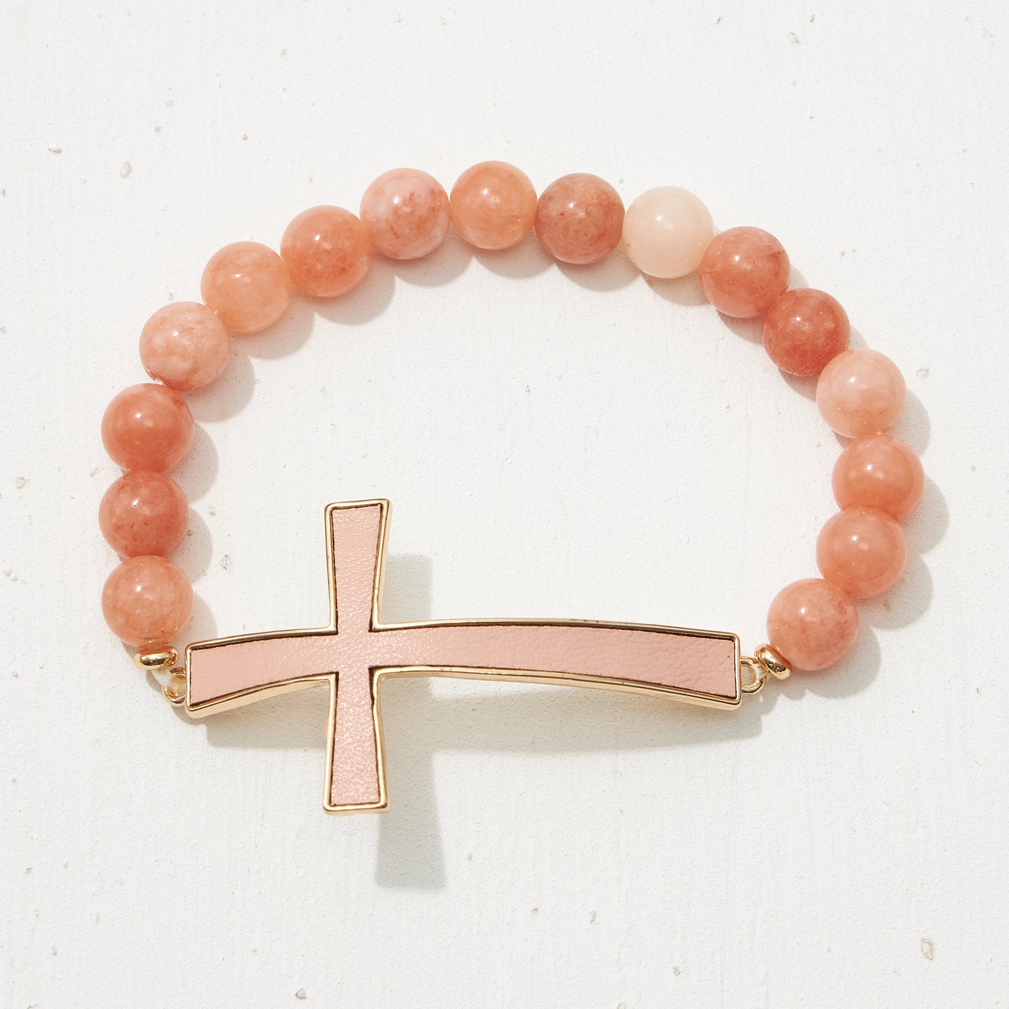 Leather Cross Pendant Natural Stone Bracelet