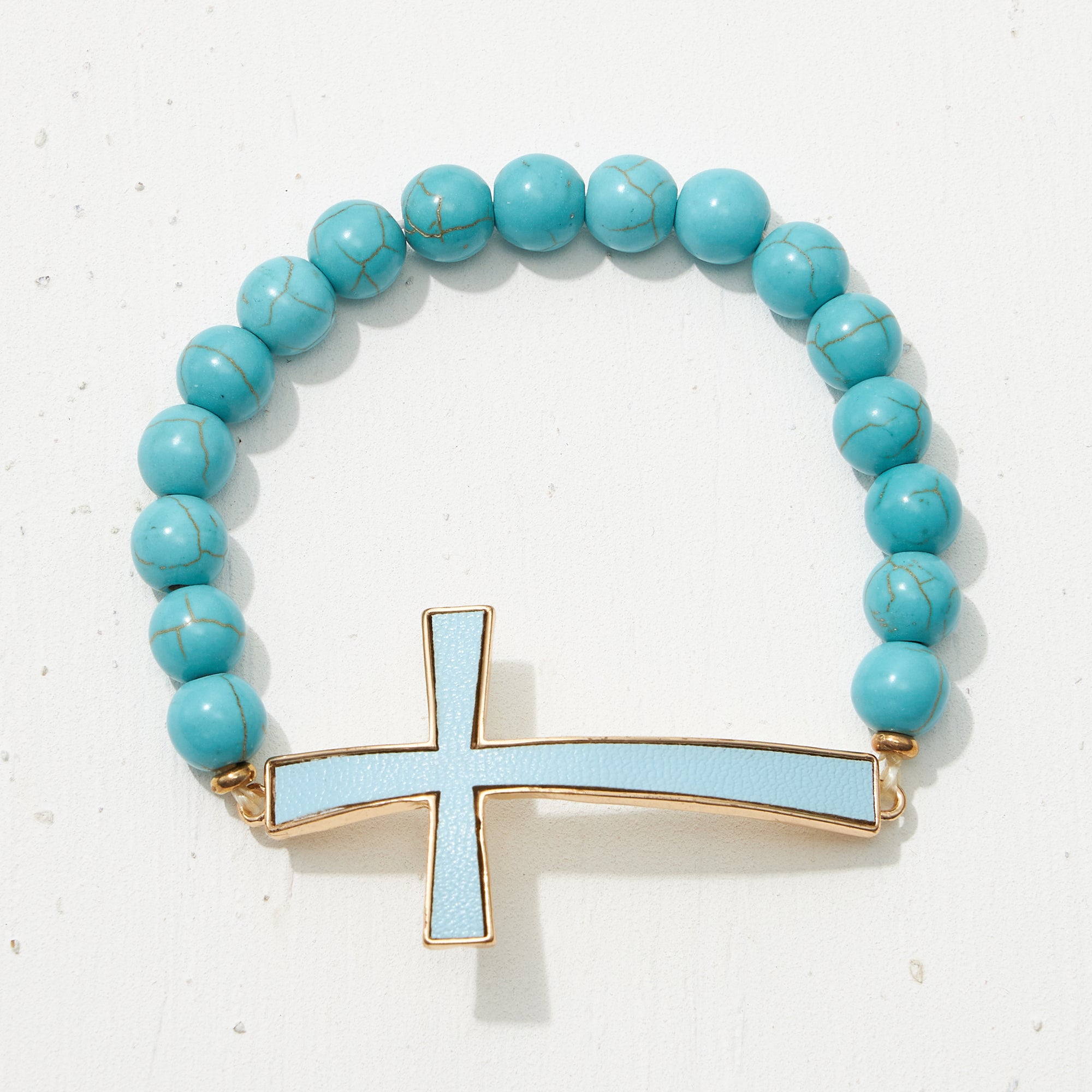 Leather Cross Pendant Natural Stone Bracelet