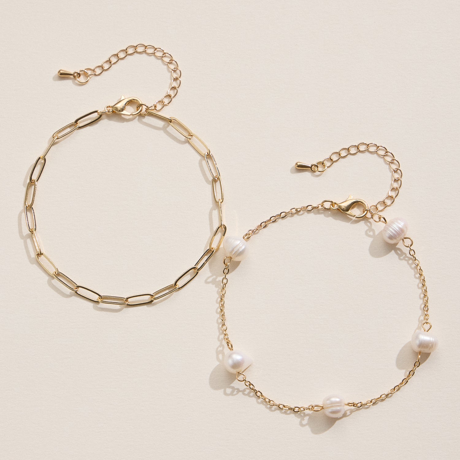 Faux Pearl and Gold Chain Bracelet Set