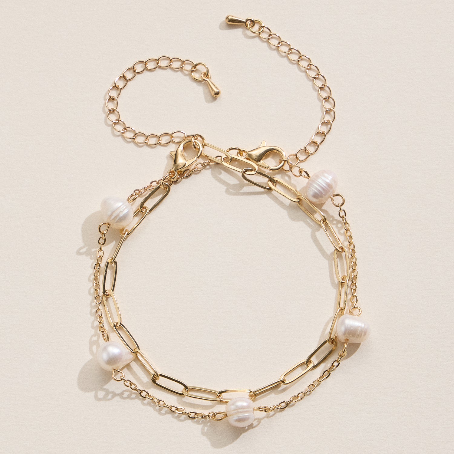 Faux Pearl and Gold Chain Bracelet Set