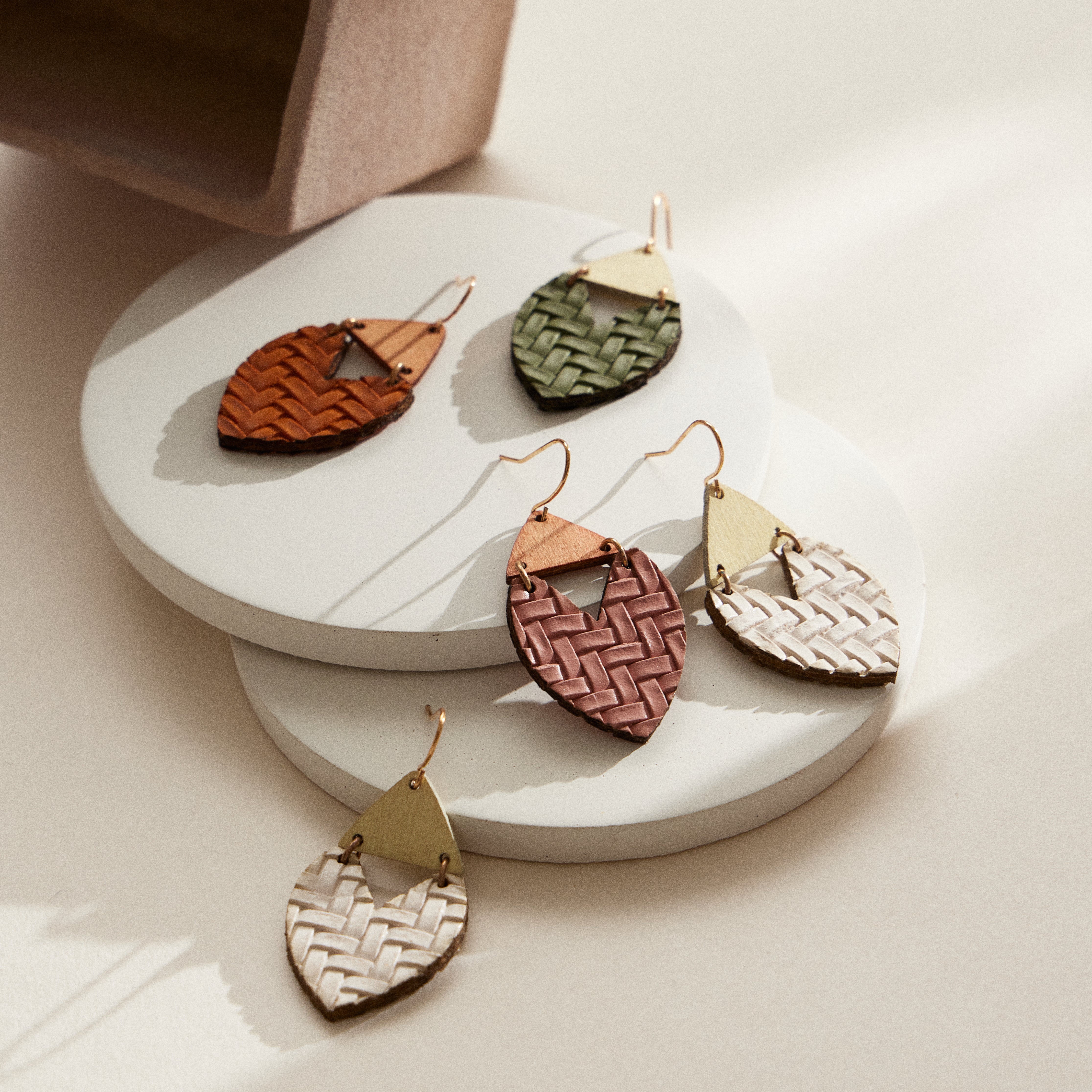 Textured Leather & Wood Earrings