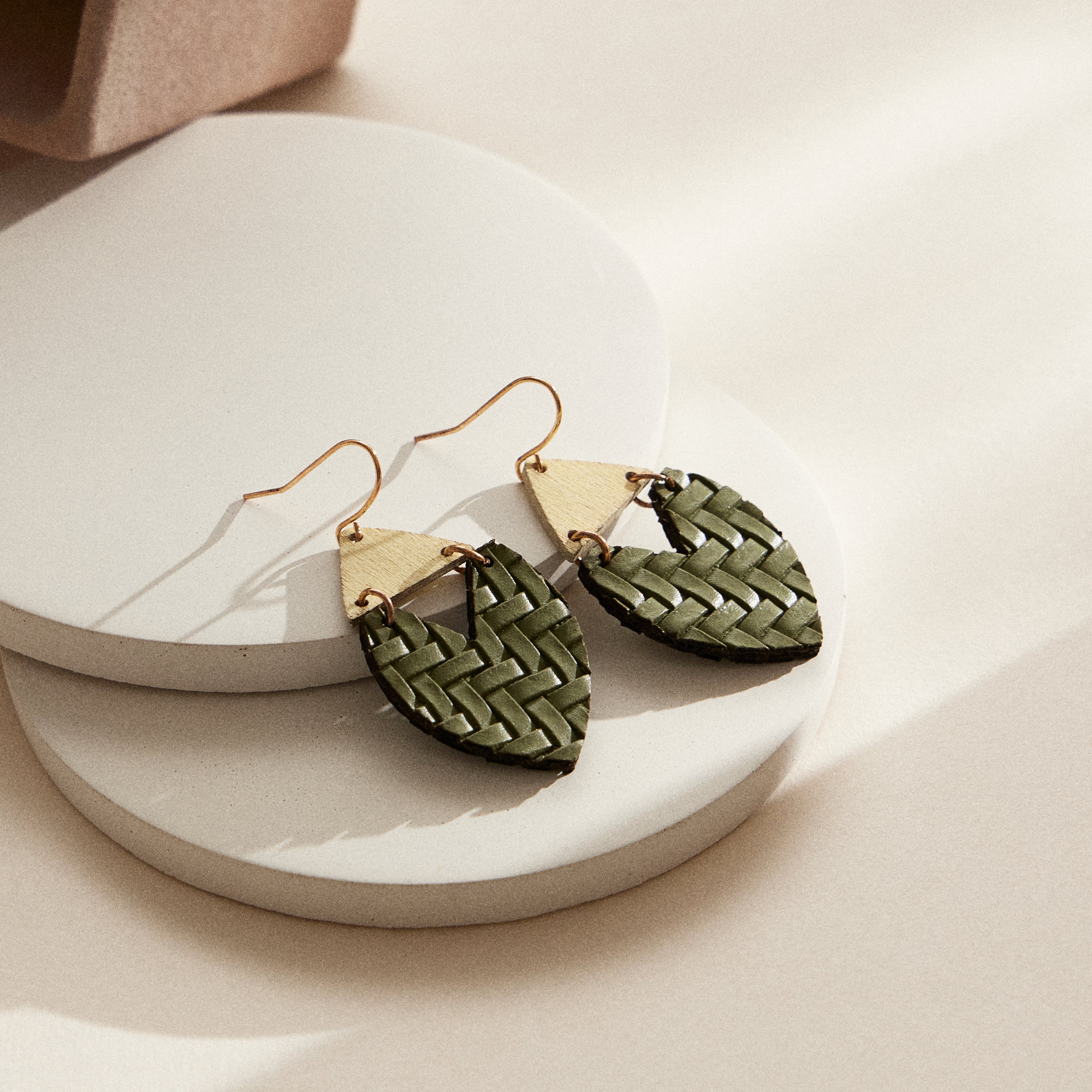 Textured Leather & Wood Earrings