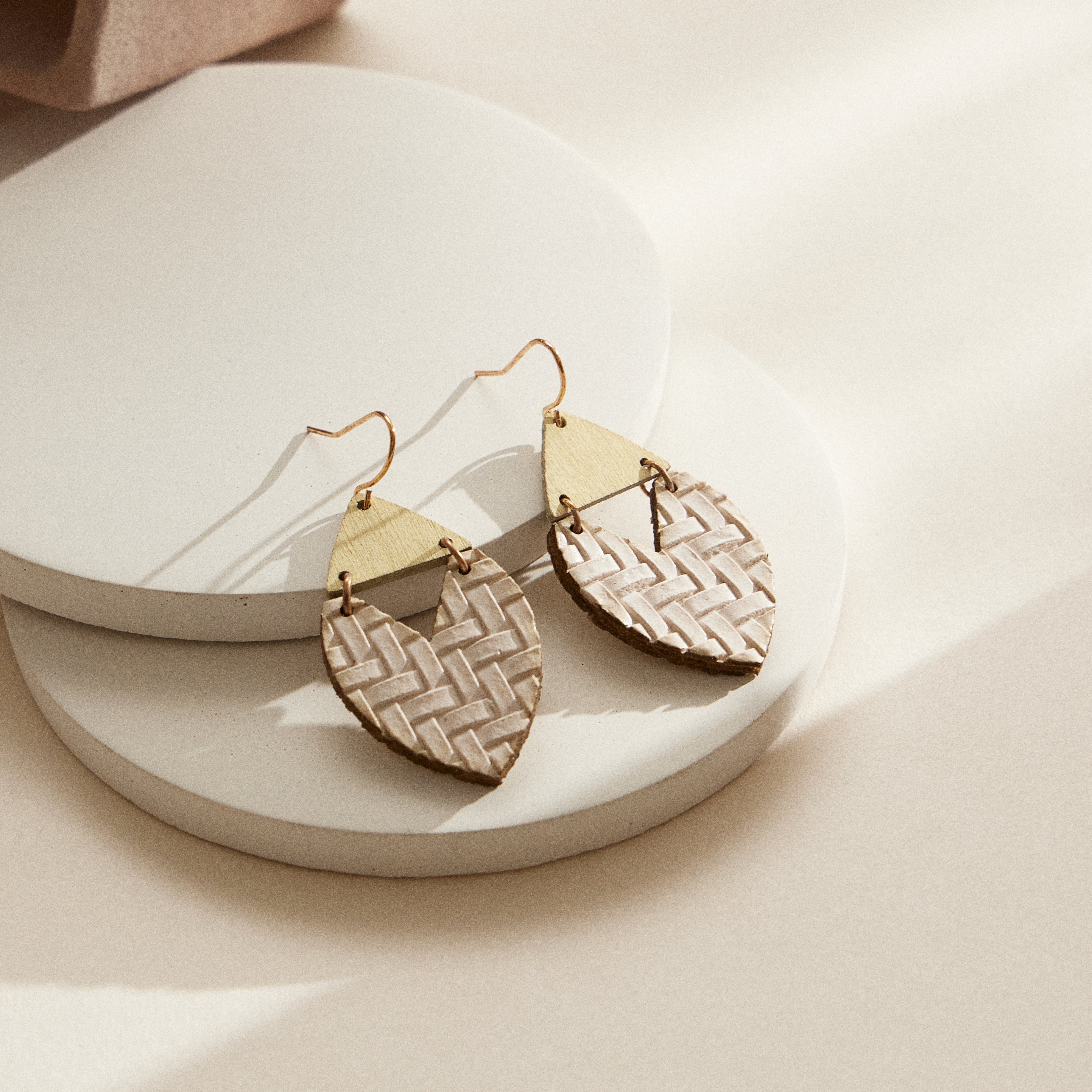 Textured Leather & Wood Earrings