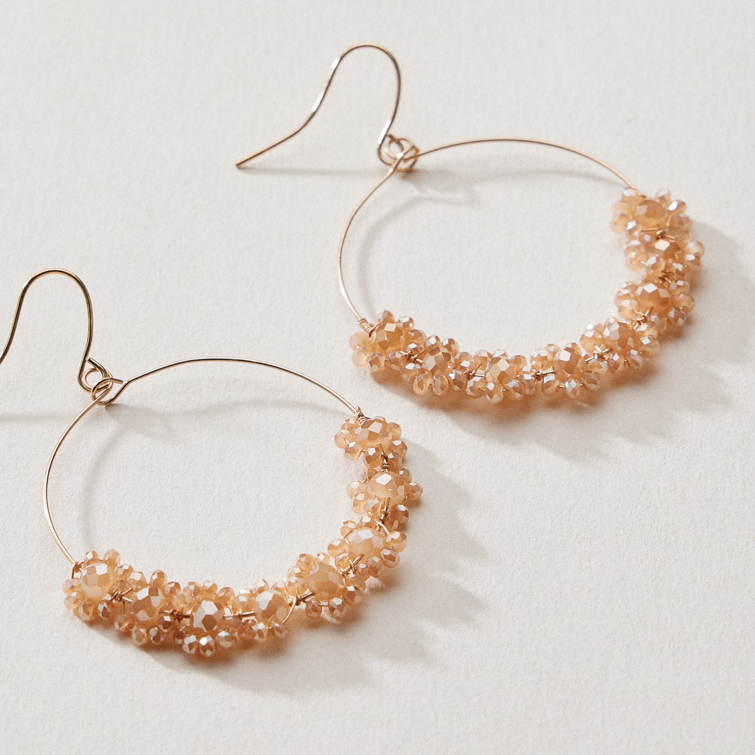 Beaded Crystal Cluster Hoop Earrings – Gold Tone