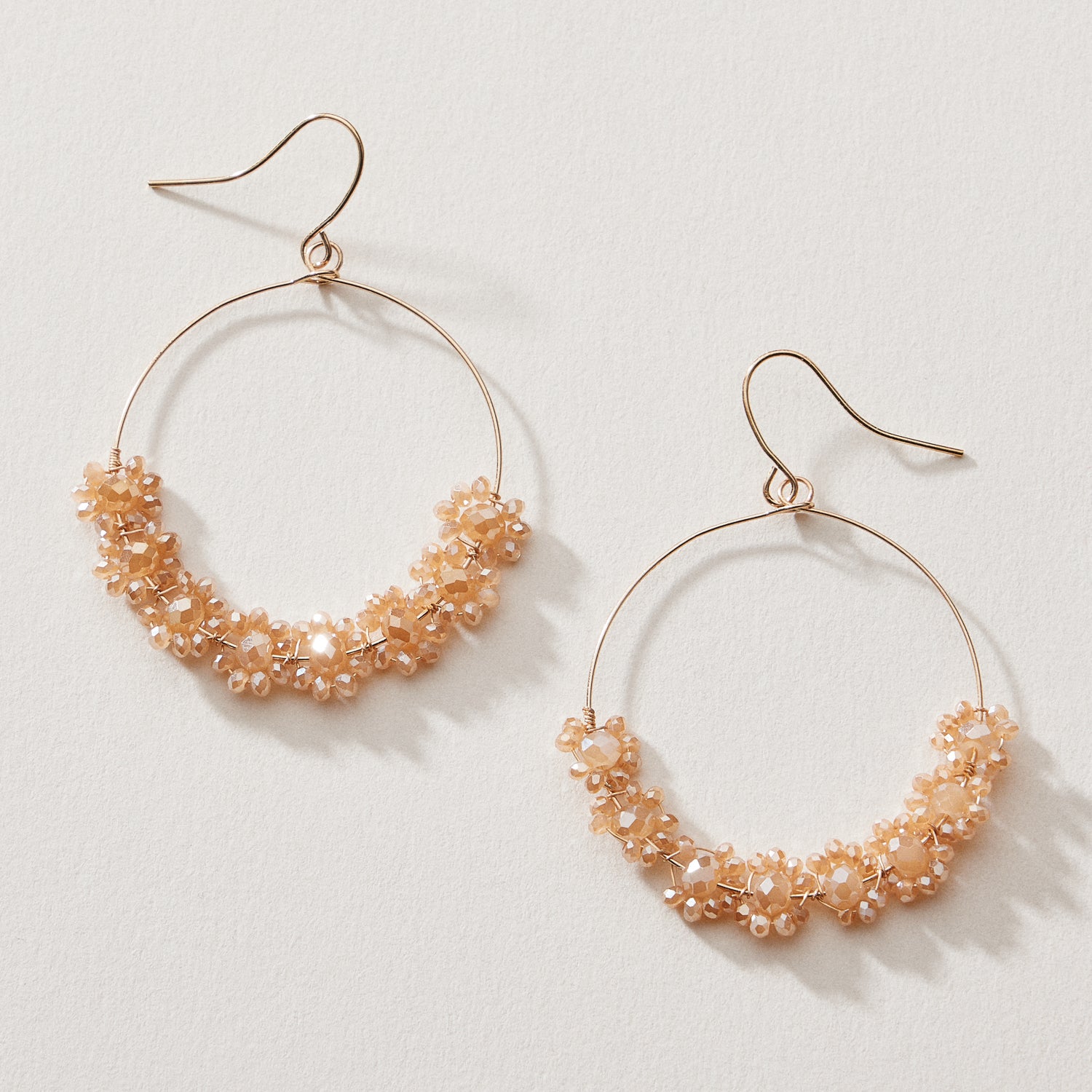 Beaded Crystal Cluster Hoop Earrings – Gold Tone