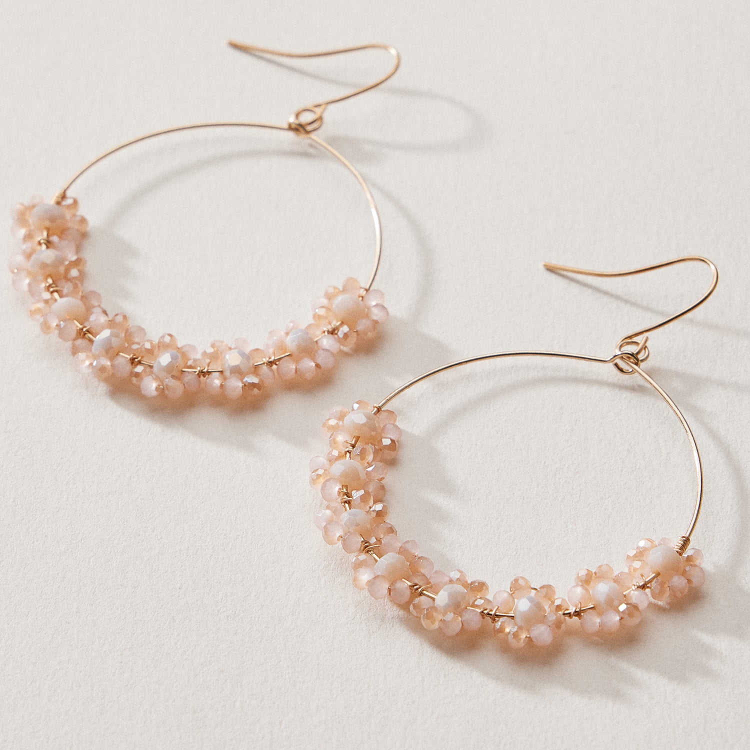 Beaded Crystal Cluster Hoop Earrings – Gold Tone