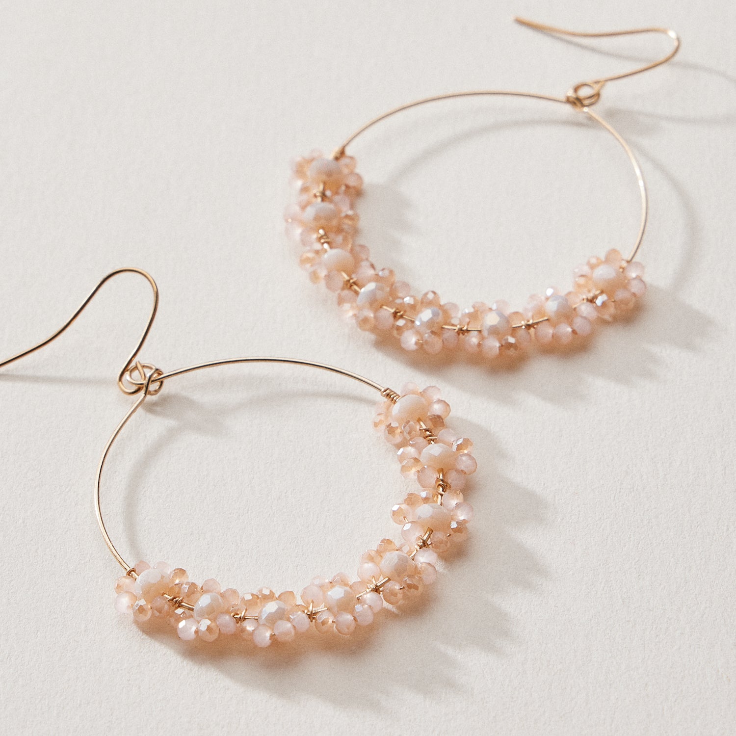 Beaded Crystal Cluster Hoop Earrings – Gold Tone
