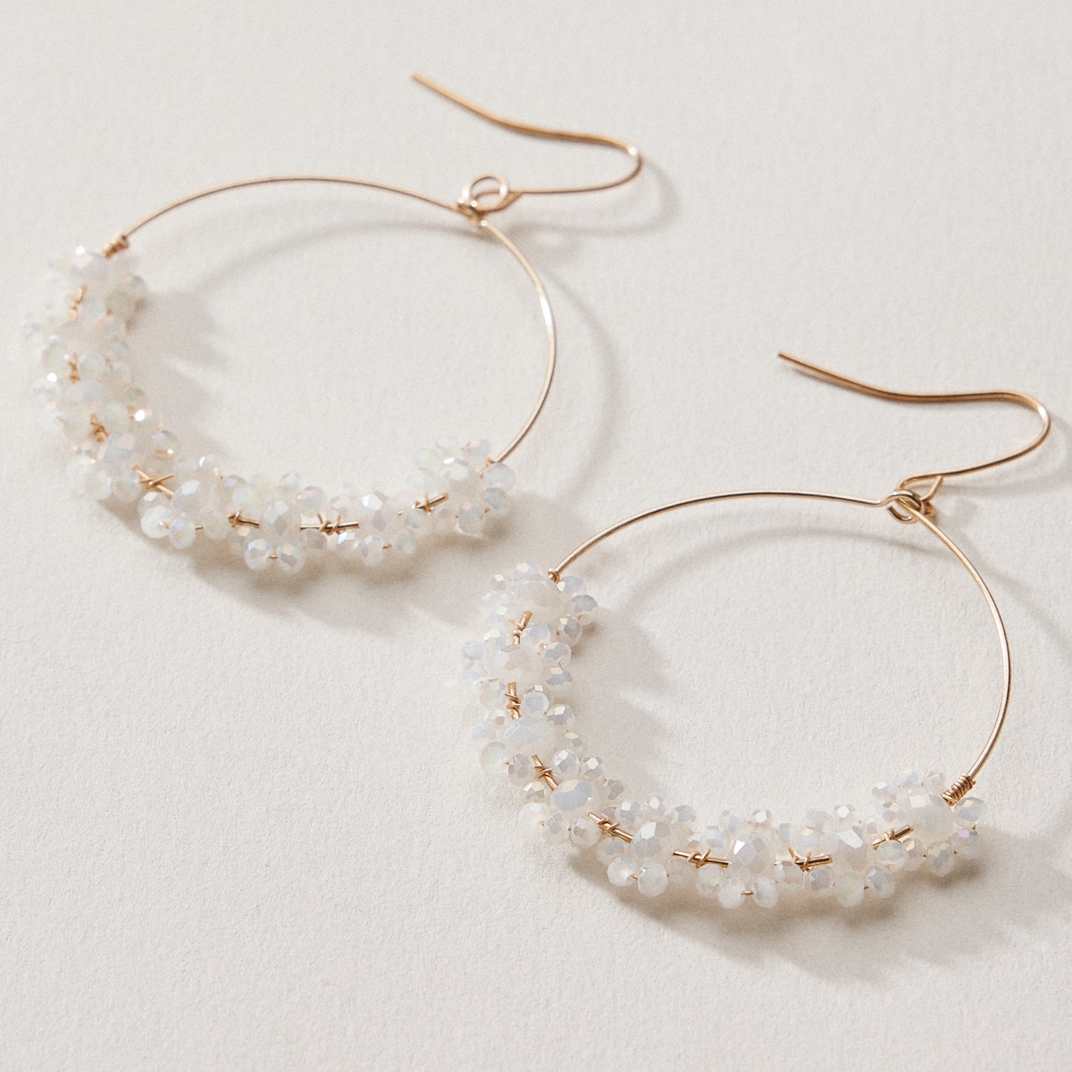 Beaded Crystal Cluster Hoop Earrings – Gold Tone
