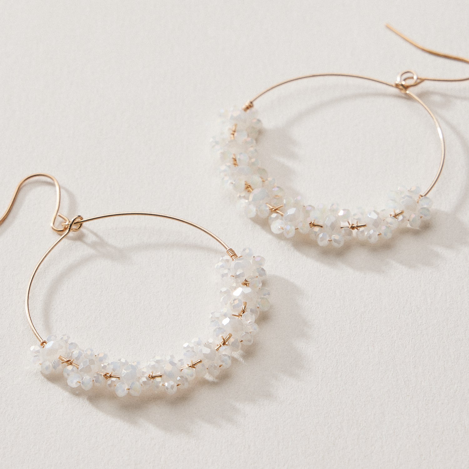 Beaded Crystal Cluster Hoop Earrings – Gold Tone