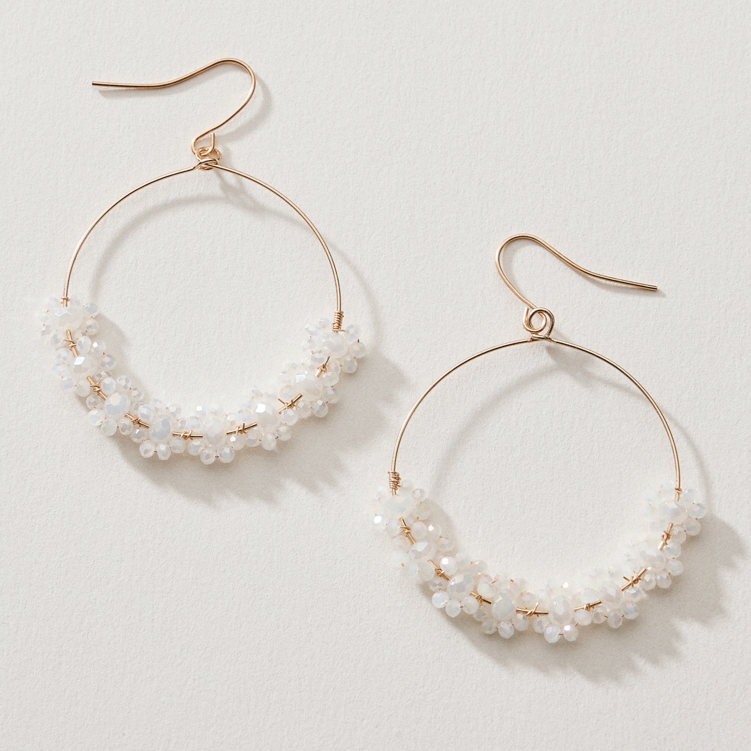 Beaded Crystal Cluster Hoop Earrings – Gold Tone