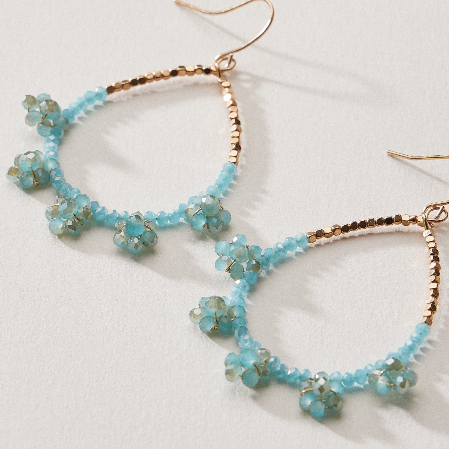 Glass Beaded Teardrop Hoop Earrings