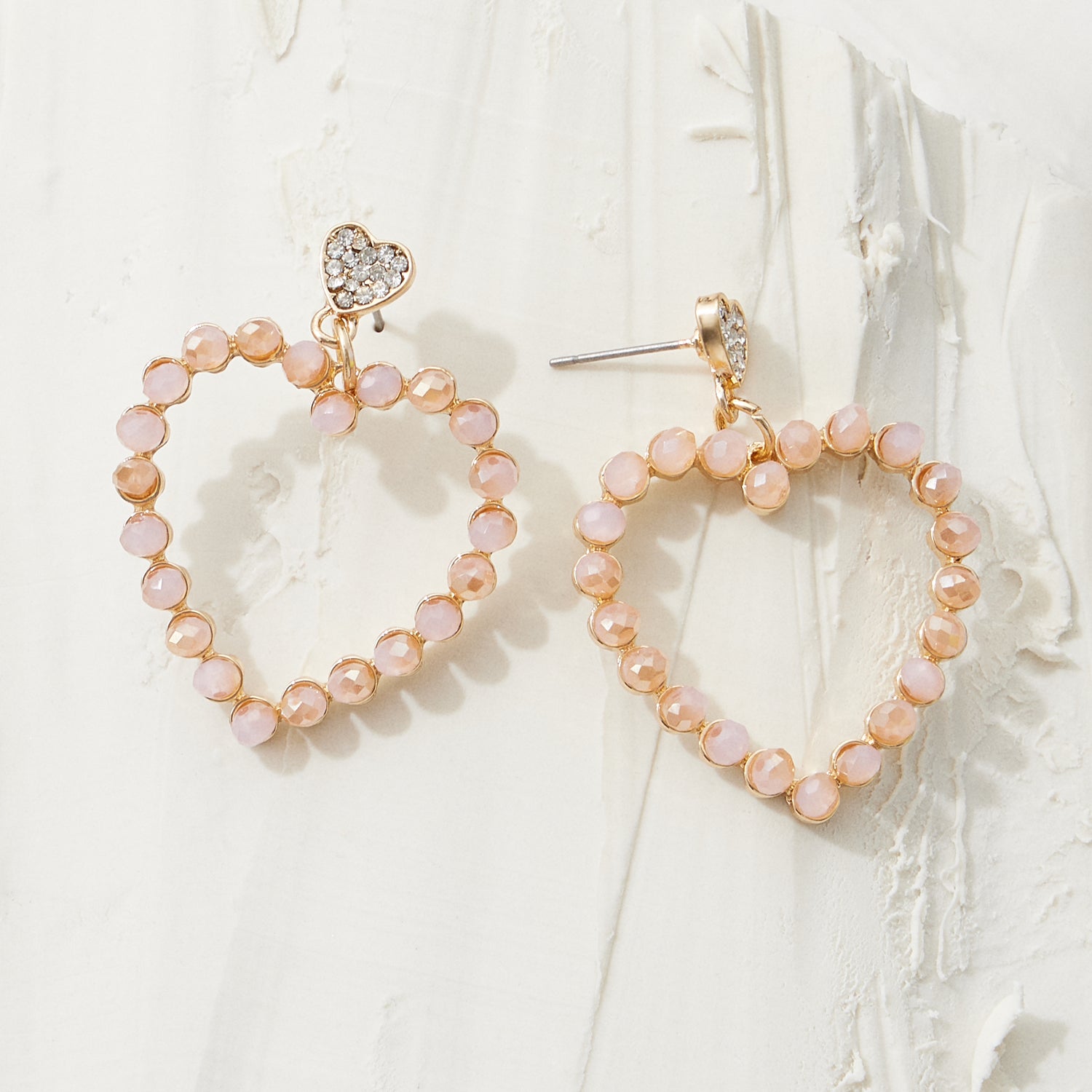Romantic Pink Stone Heart Earrings - Frem