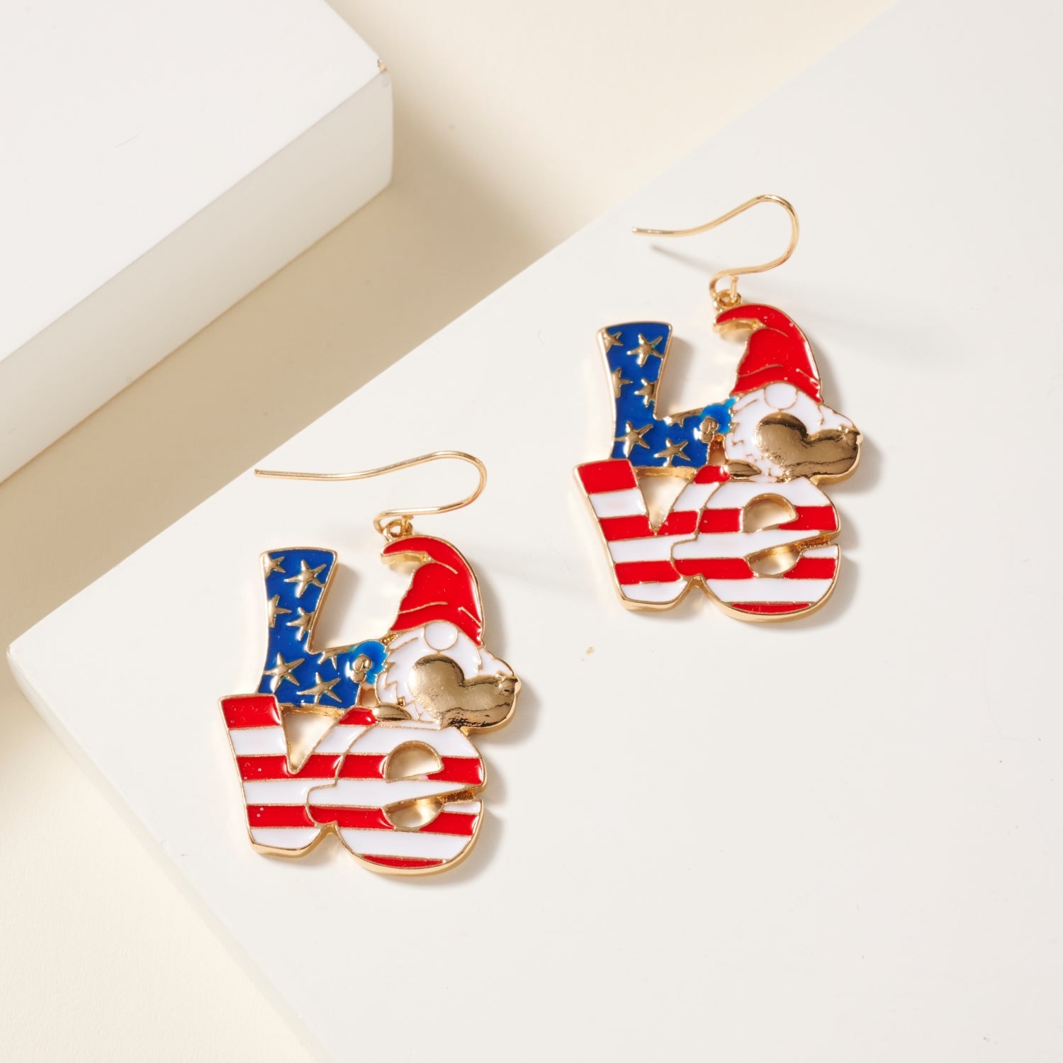USA Flag Love Dangle Earrings